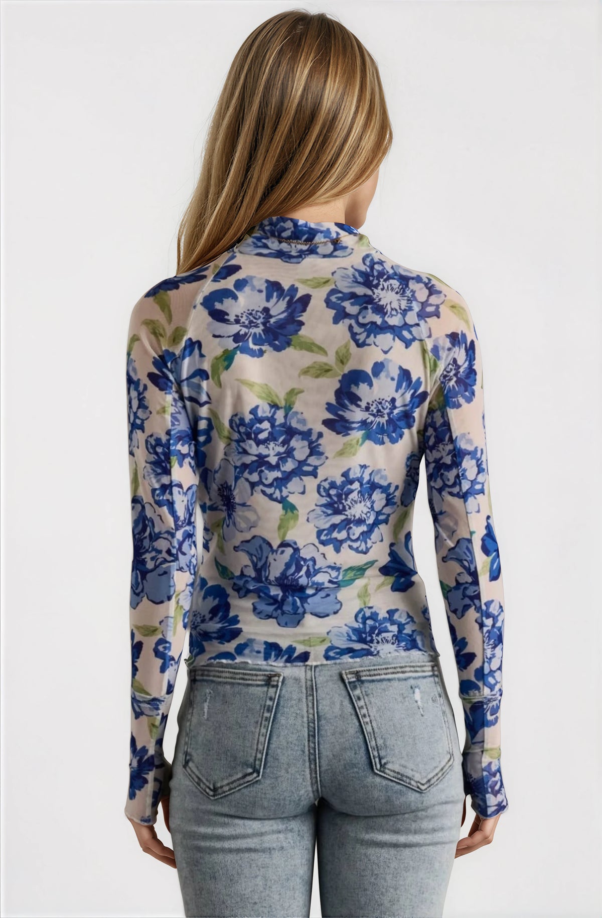 Blue, White & Green Floral Mesh Top - Fitkitty Culture Athleisure Wear, Yoga Wear &  Women's Clothing
