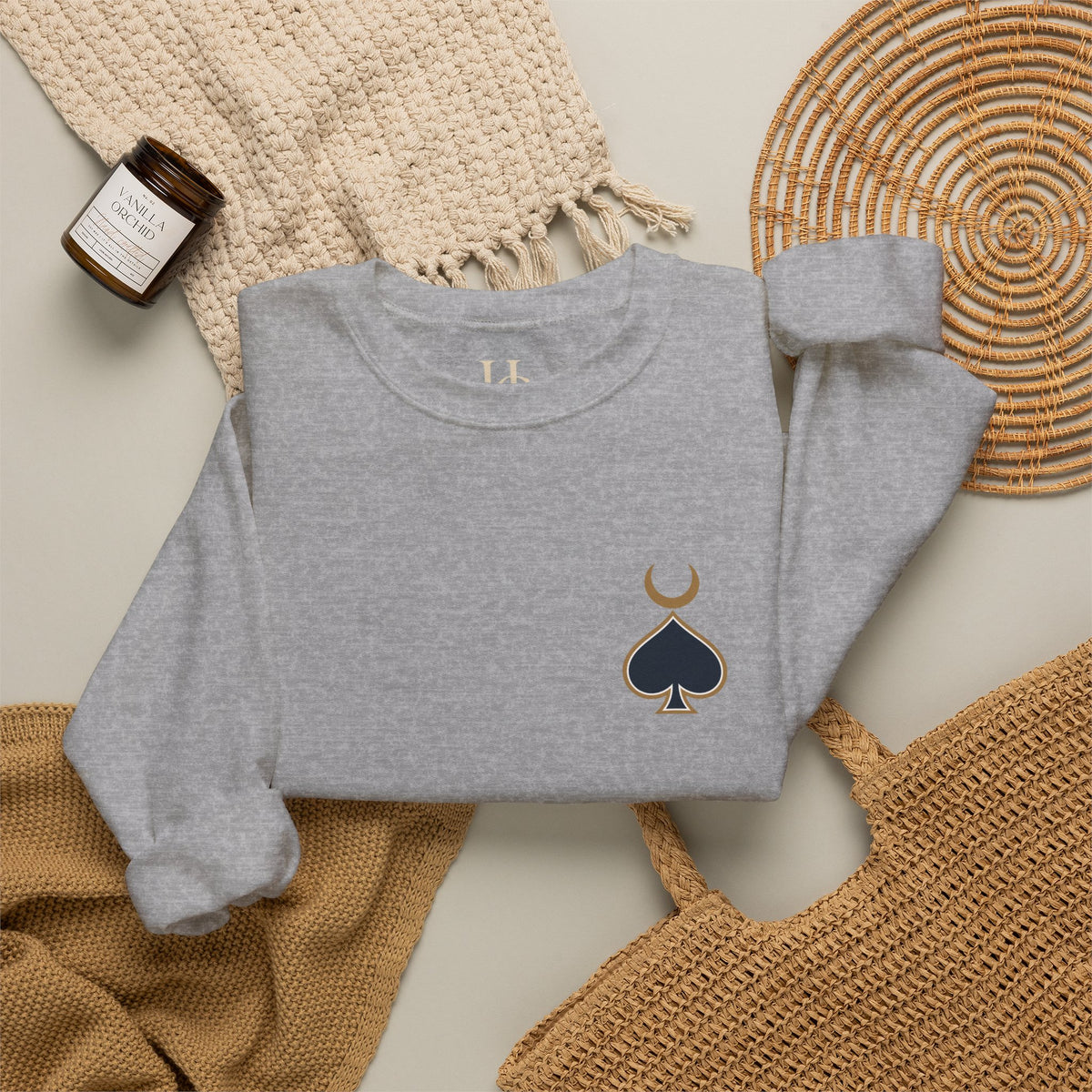 Queen of Spades Sweatshirt | Celestial Playing Card Back Print Crewneck