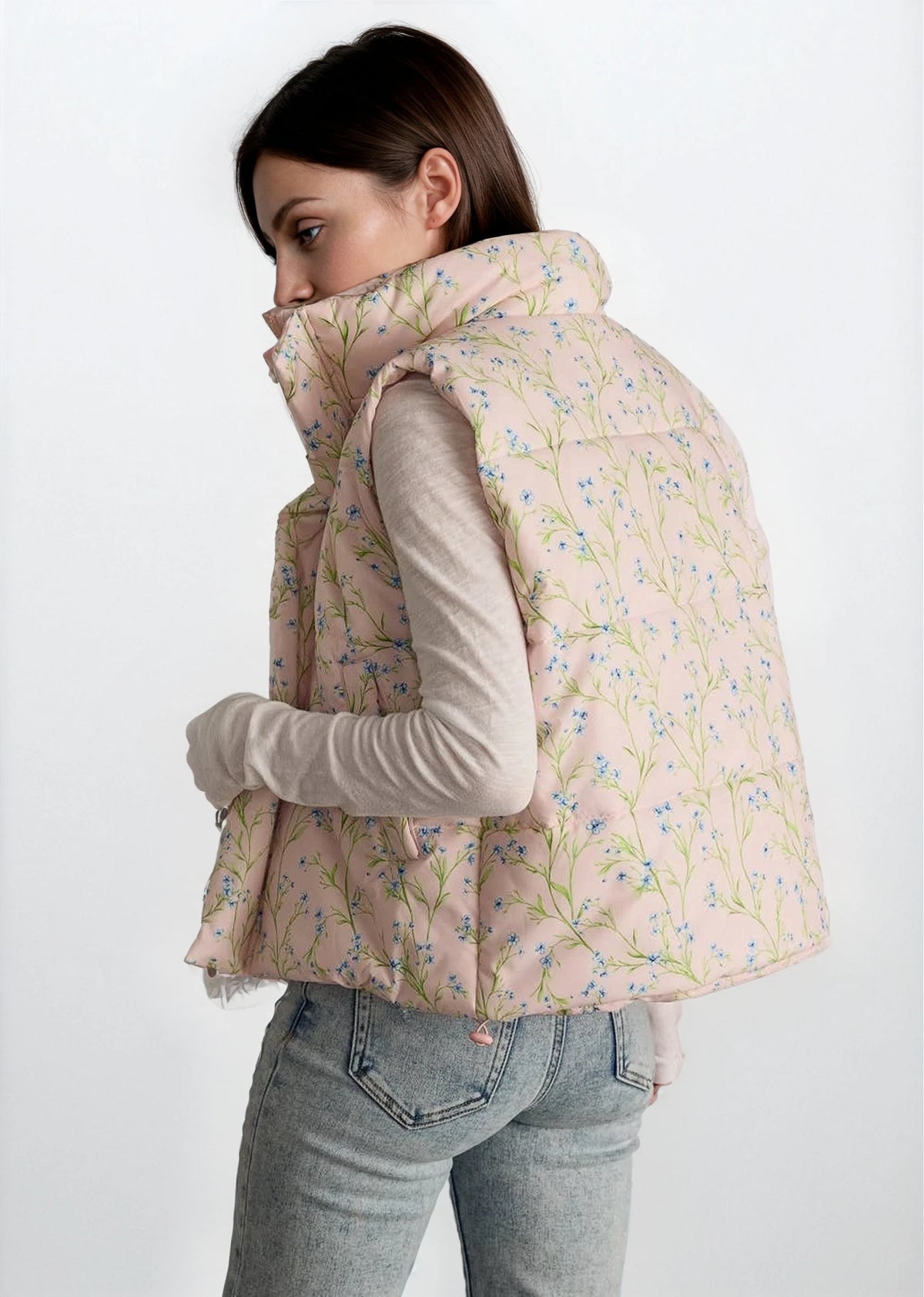 Light Pink Floral Puffer Vest - House of Caelo Athleisure Wear, Yoga Wear &  Women's Clothing