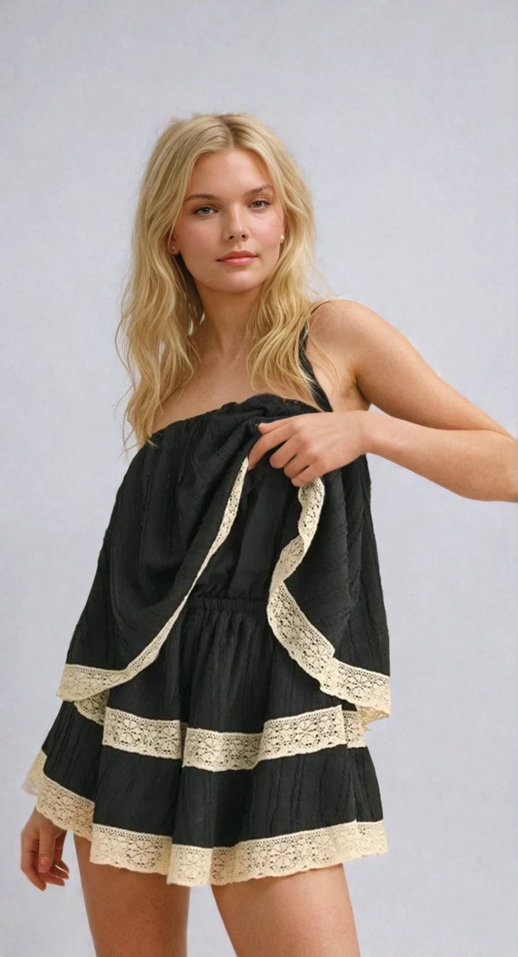 Isla Lace-Trim Layered Tube Romper - House of Caelo Athleisure Wear, Yoga Wear &  Women's Clothing