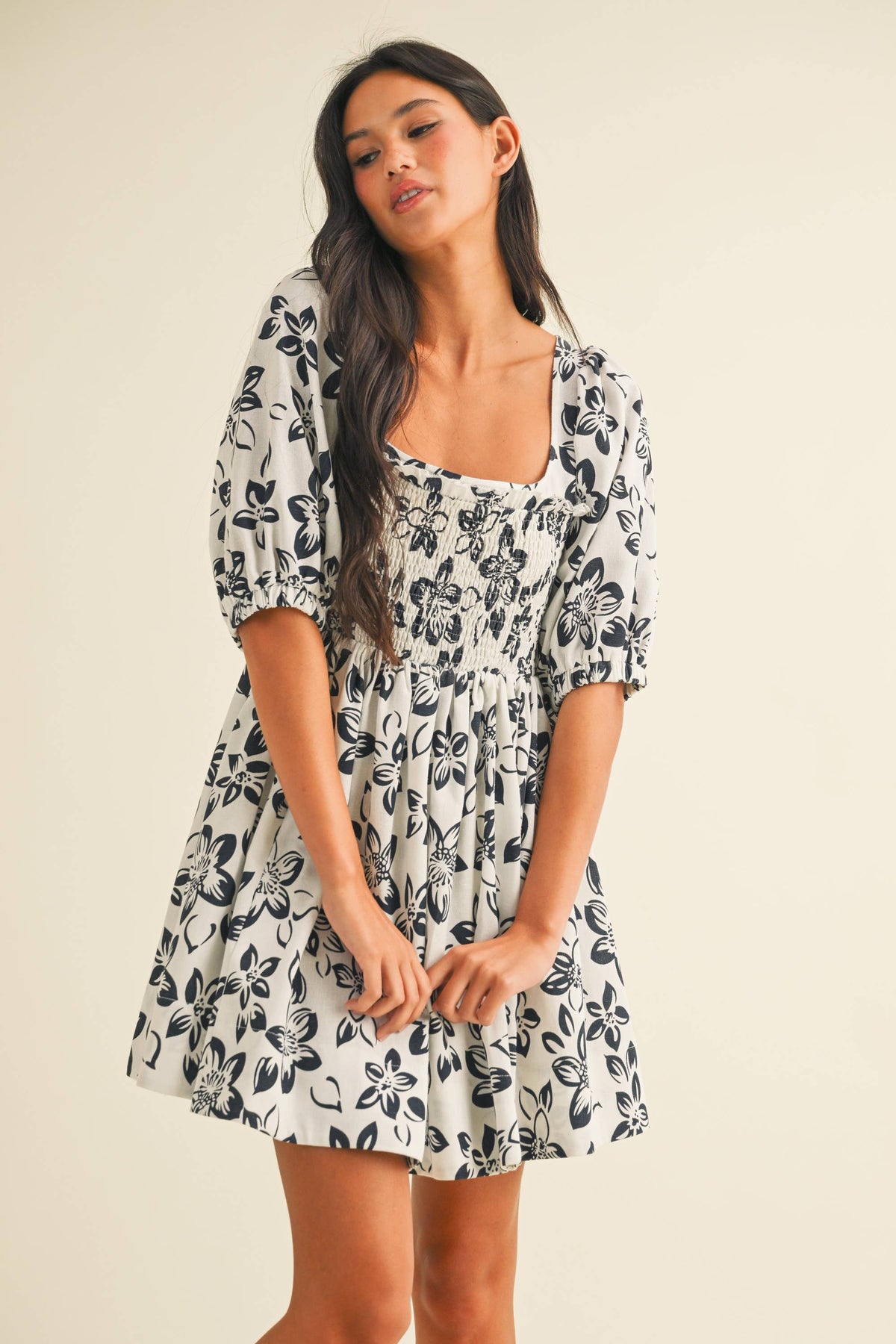 ID8985 FLORAL PRINTED PUFF SLEEVE OPEN BACK MINI DRESS - Fitkitty Culture Athleisure Wear, Yoga Wear &  Women's Clothing