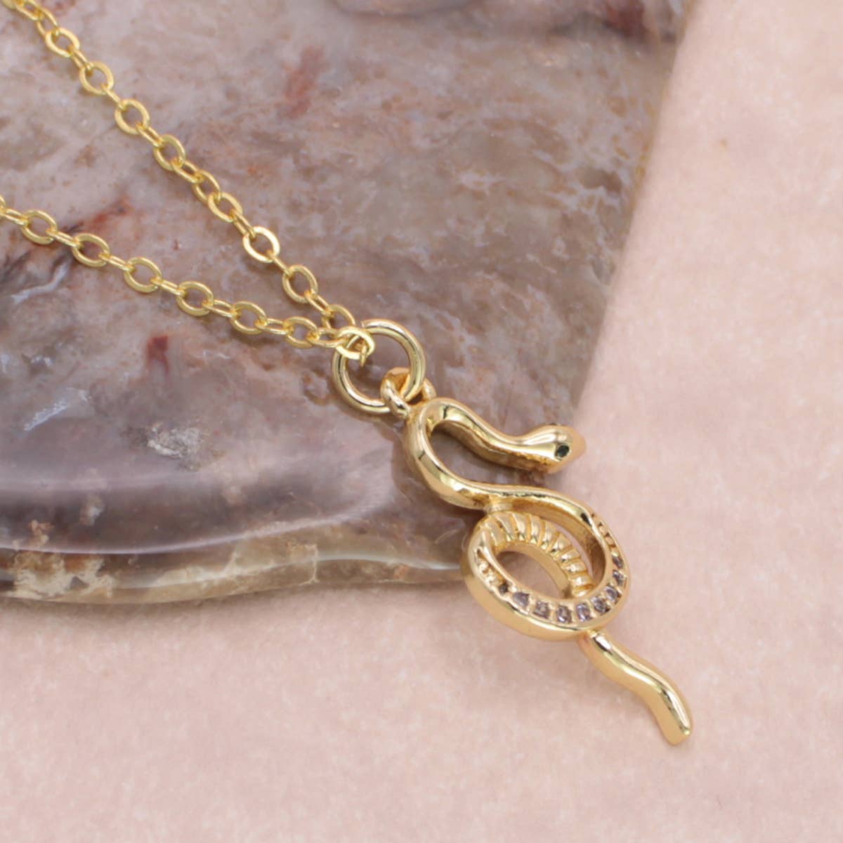 Gold Crystal Looping Snake Necklace - House of Caelo Athleisure Wear, Yoga Wear &  Women's Clothing