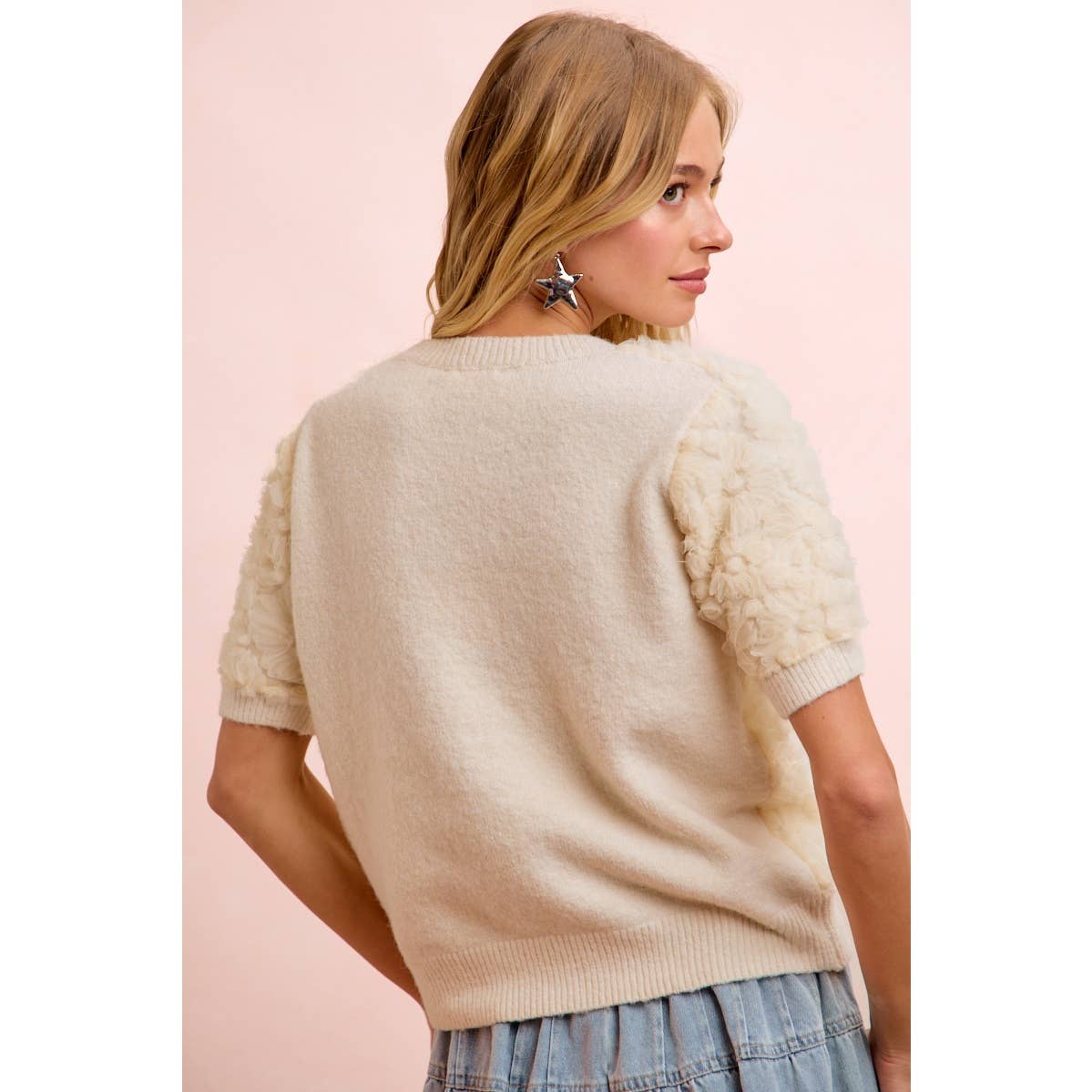 Ivory Bloom 3D Floral Knit Top, view 11 | Fitkitty Culture®