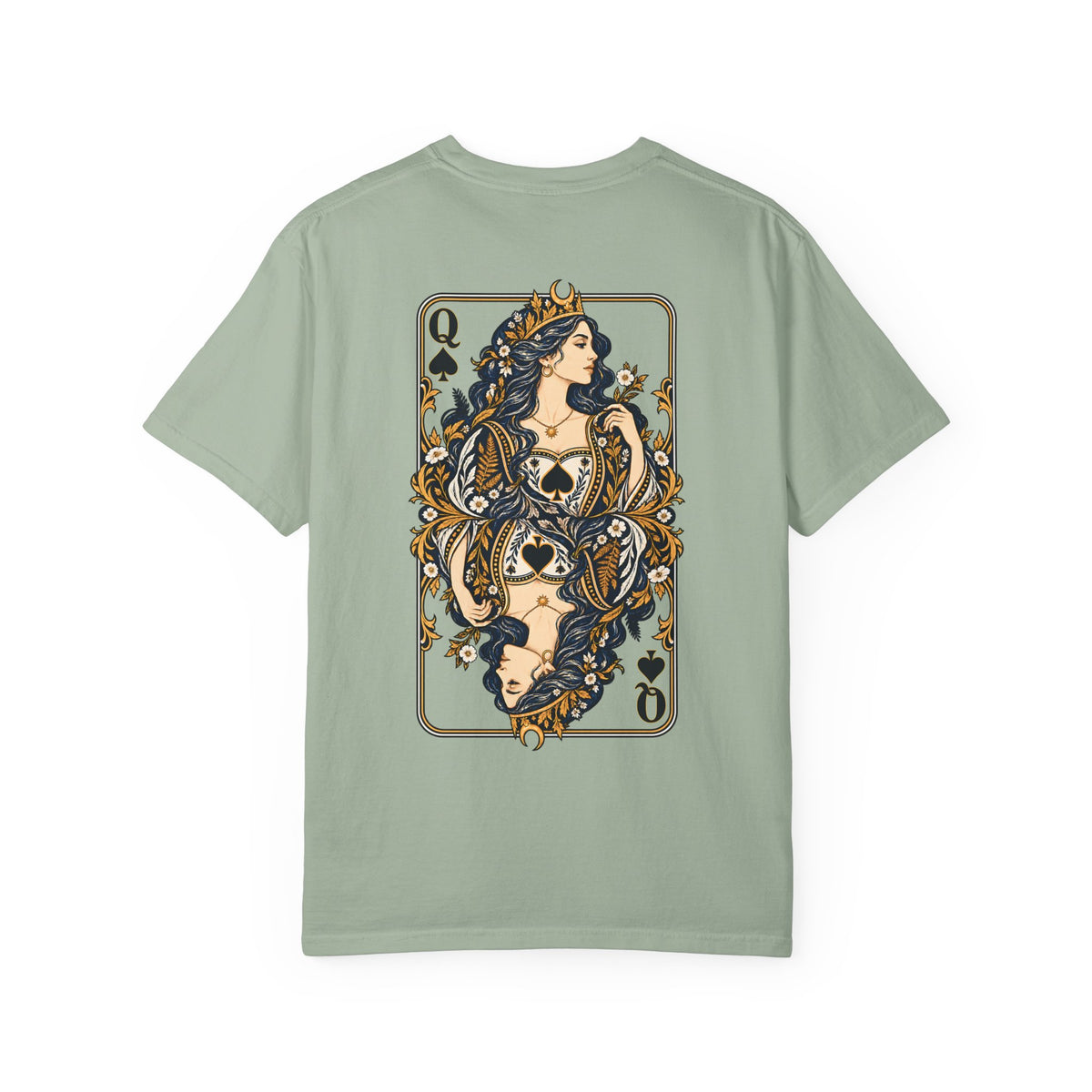 Queen of Spades Tee | Celestial Playing Card Back Print Garment-Dyed T-Shirt