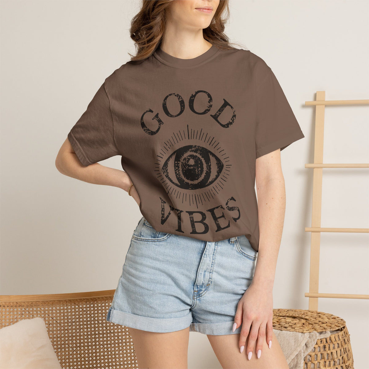 Good Vibes Eye T-Shirt: Vintage Mystic Graphic Tee, view 21 | Fitkitty Culture®