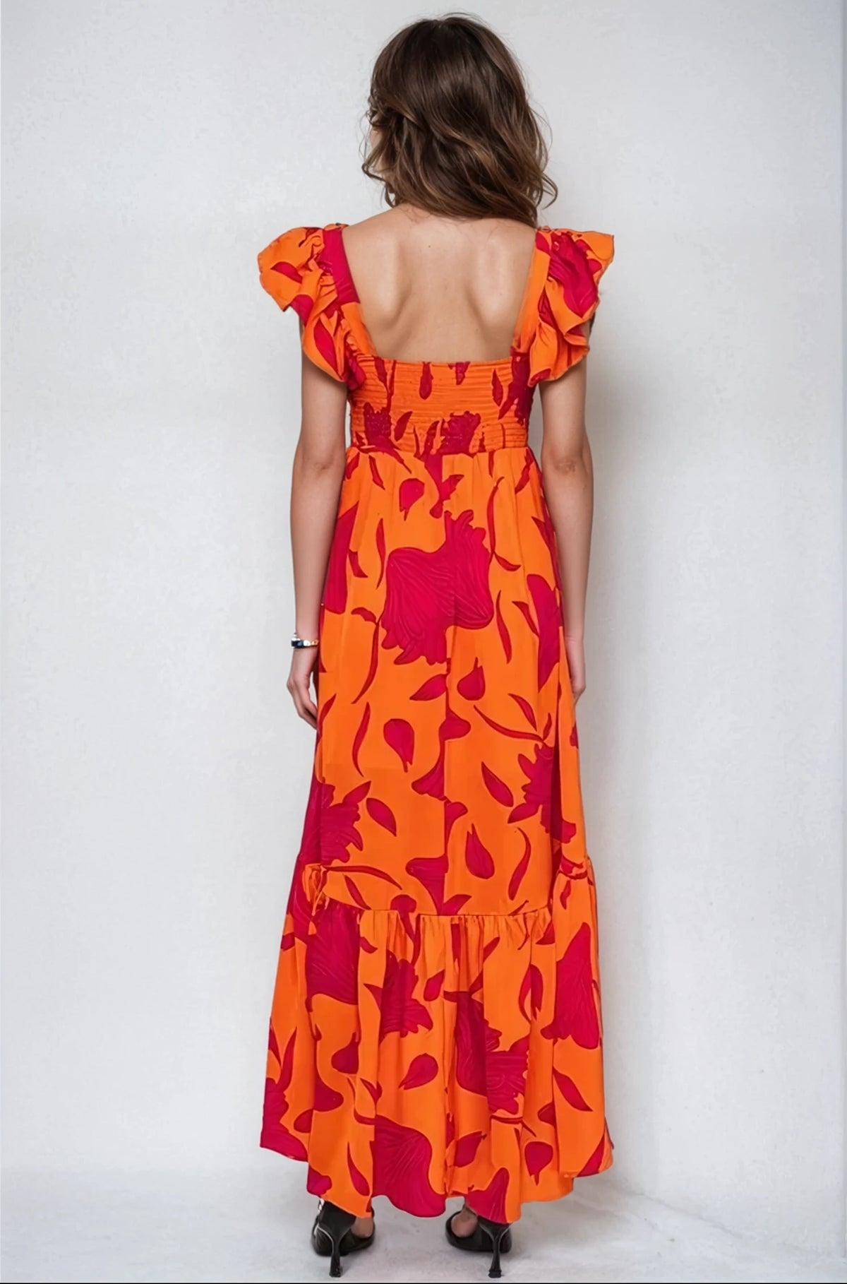 Vibrant Fire Floral High Low Maxi Dress - House of Caelo Athleisure Wear, Yoga Wear &  Women's Clothing
