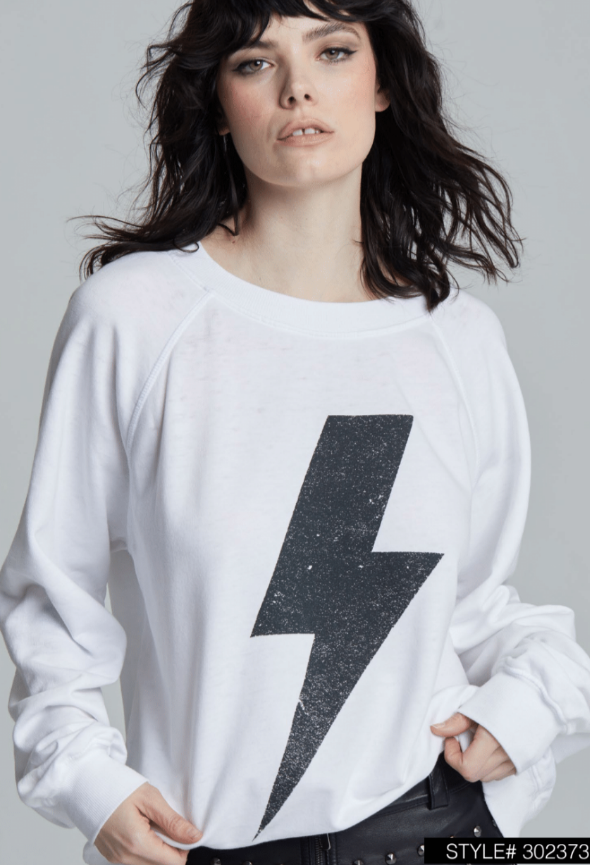 Garment-washed lightning bolt long sleeve burnout sweatshirt in vintage wash