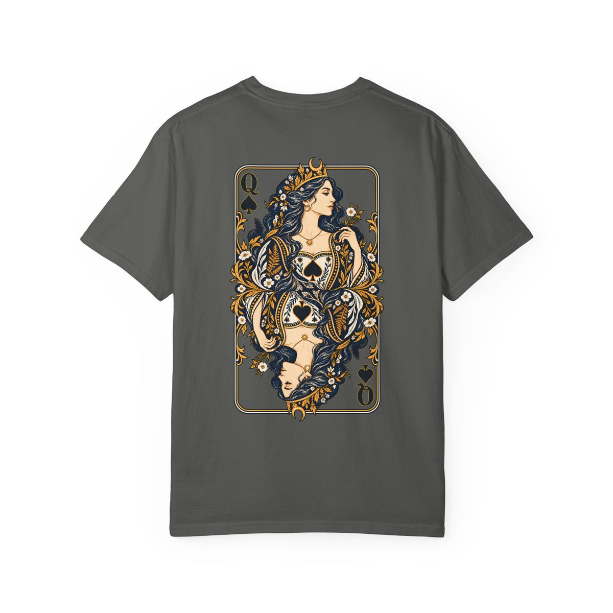 Queen of Spades Tee | Celestial Playing Card Back Print Garment-Dyed T-Shirt