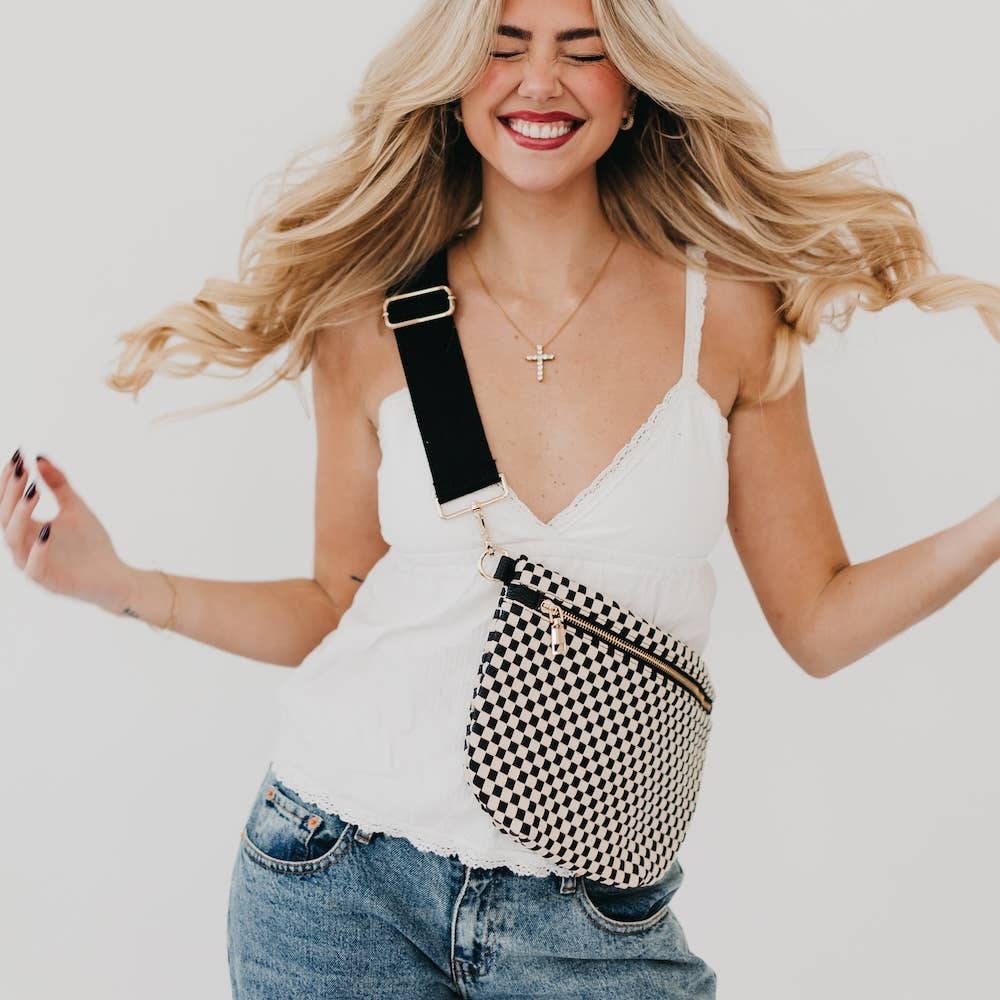 Woven Westlyn crossbody bum bag with boho festival detail