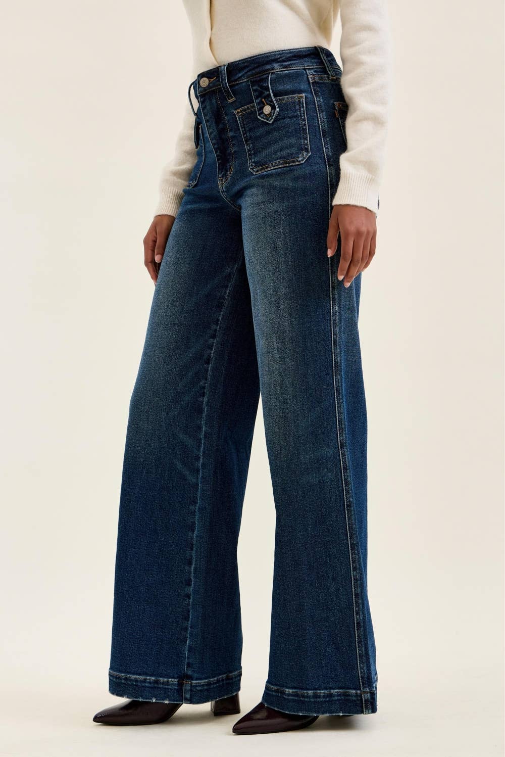 Lux Retro Wide Leg Jeans Dark Fade Indigo alternate styled view