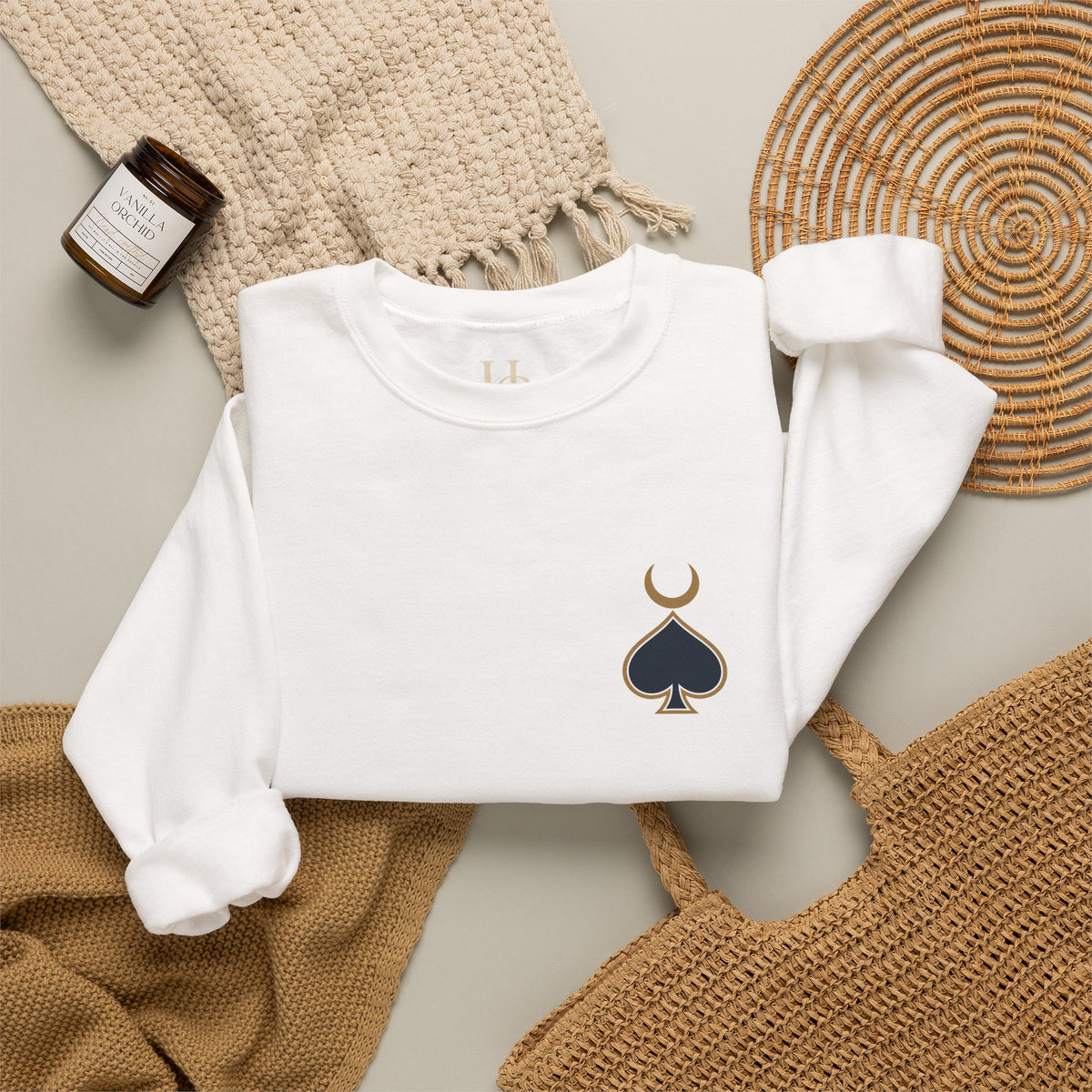 Queen of Spades Sweatshirt | Celestial Playing Card Back Print Crewneck