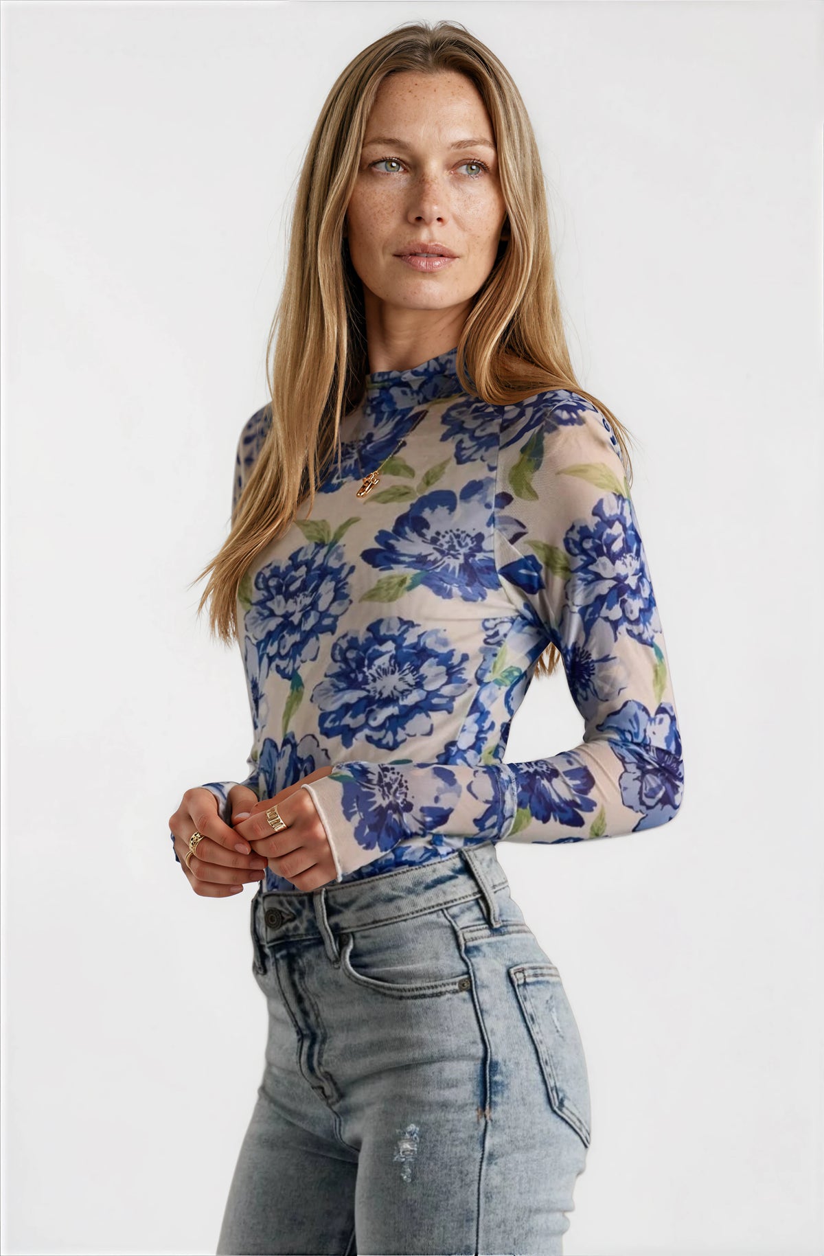 Blue, White & Green Floral Mesh Top - Fitkitty Culture Athleisure Wear, Yoga Wear &  Women's Clothing