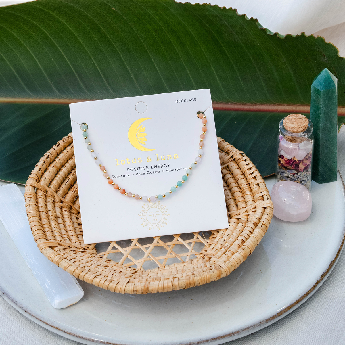 Positive Energy 3mm Healing Stone Necklace, product view 3