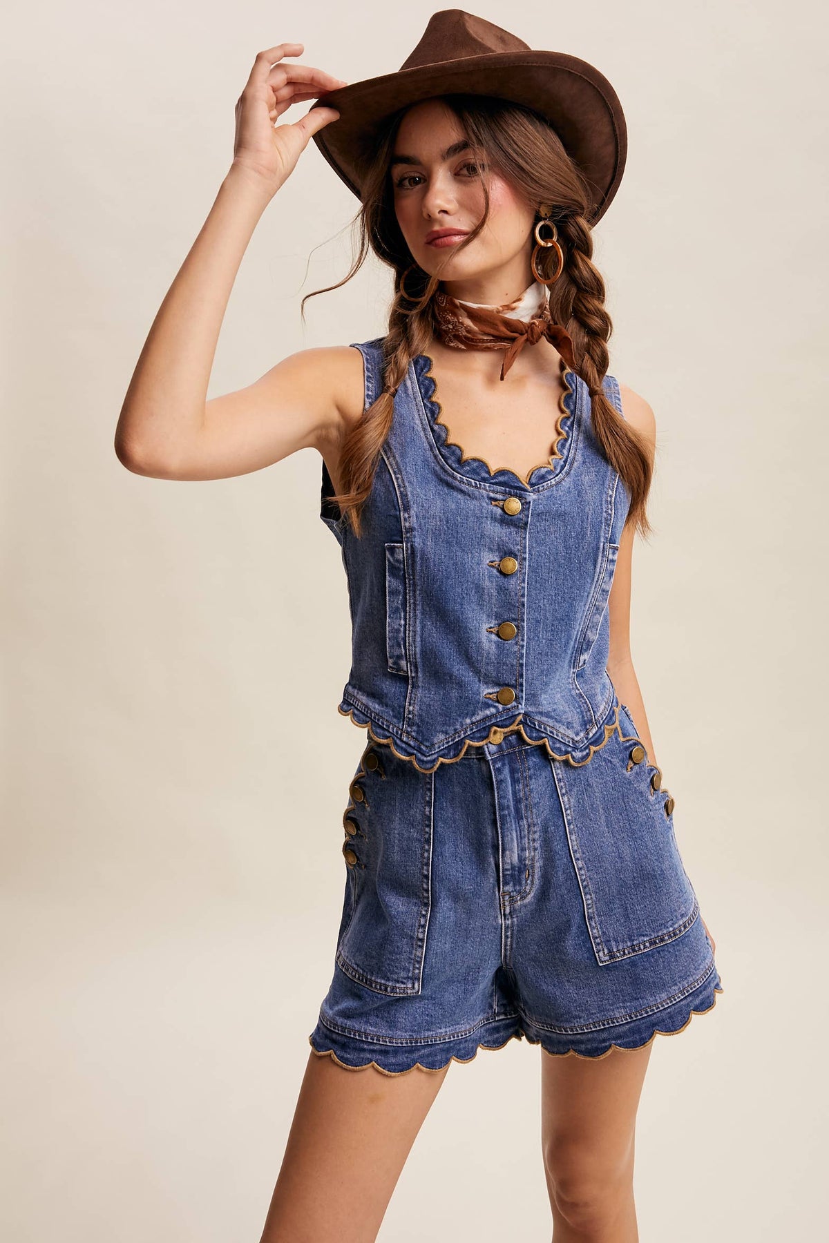 Scallop Trim Stretch Denim Vest LVT030 - Fitkitty Culture Athleisure Wear, Yoga Wear &  Women's Clothing