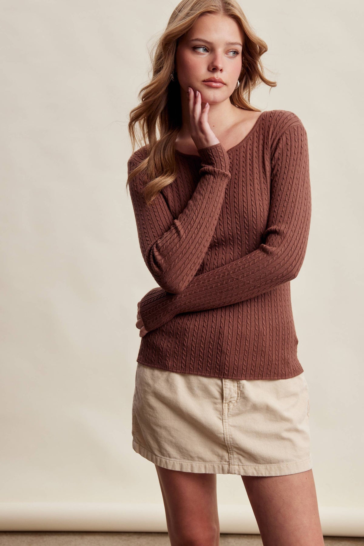 Ribbed V-Neck Knit Top