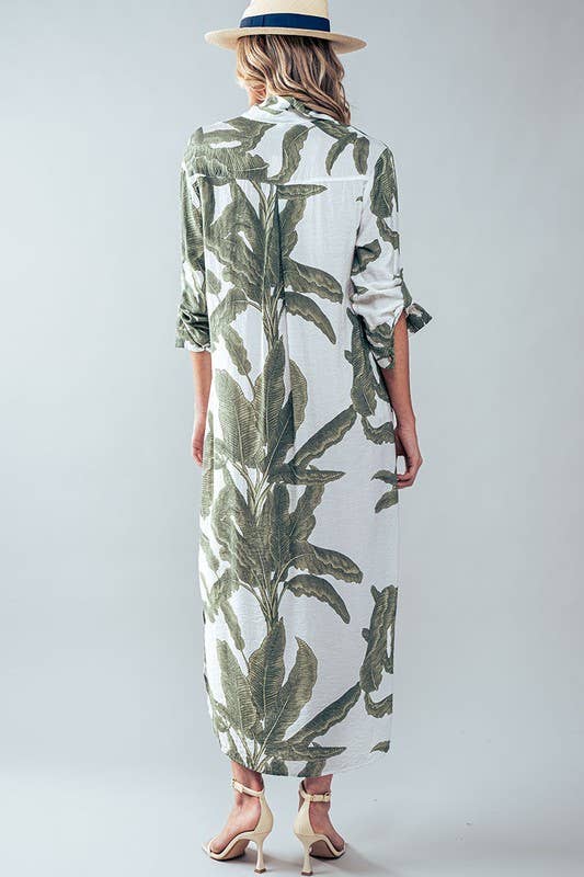 Tropical Palm Leaf Button-Down Midi Dress - Resort and Spring Collection - House of Caelo Athleisure Wear, Yoga Wear &  Women's Clothing
