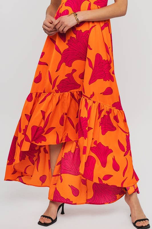 Vibrant Fire Floral High Low Maxi Dress - House of Caelo Athleisure Wear, Yoga Wear &  Women's Clothing