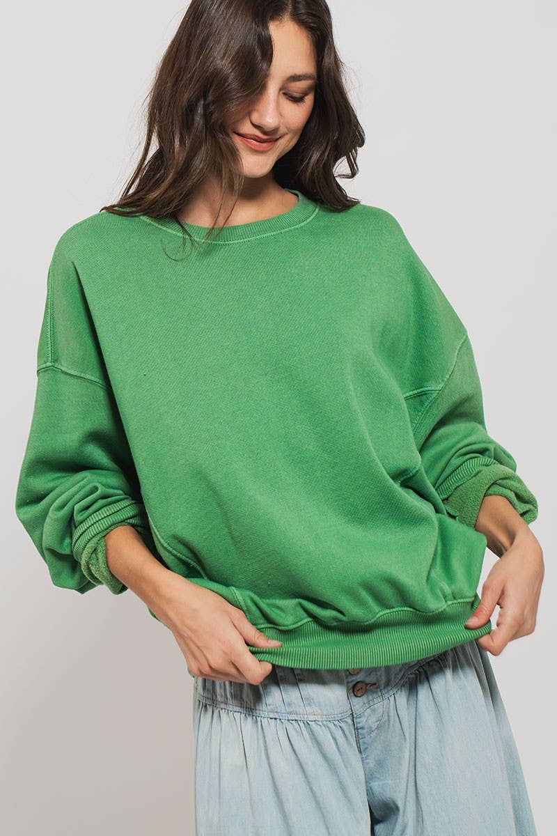 Crew Neck Comfort Washed Sweatshirt relaxed oversized fit from Fitkitty Culture