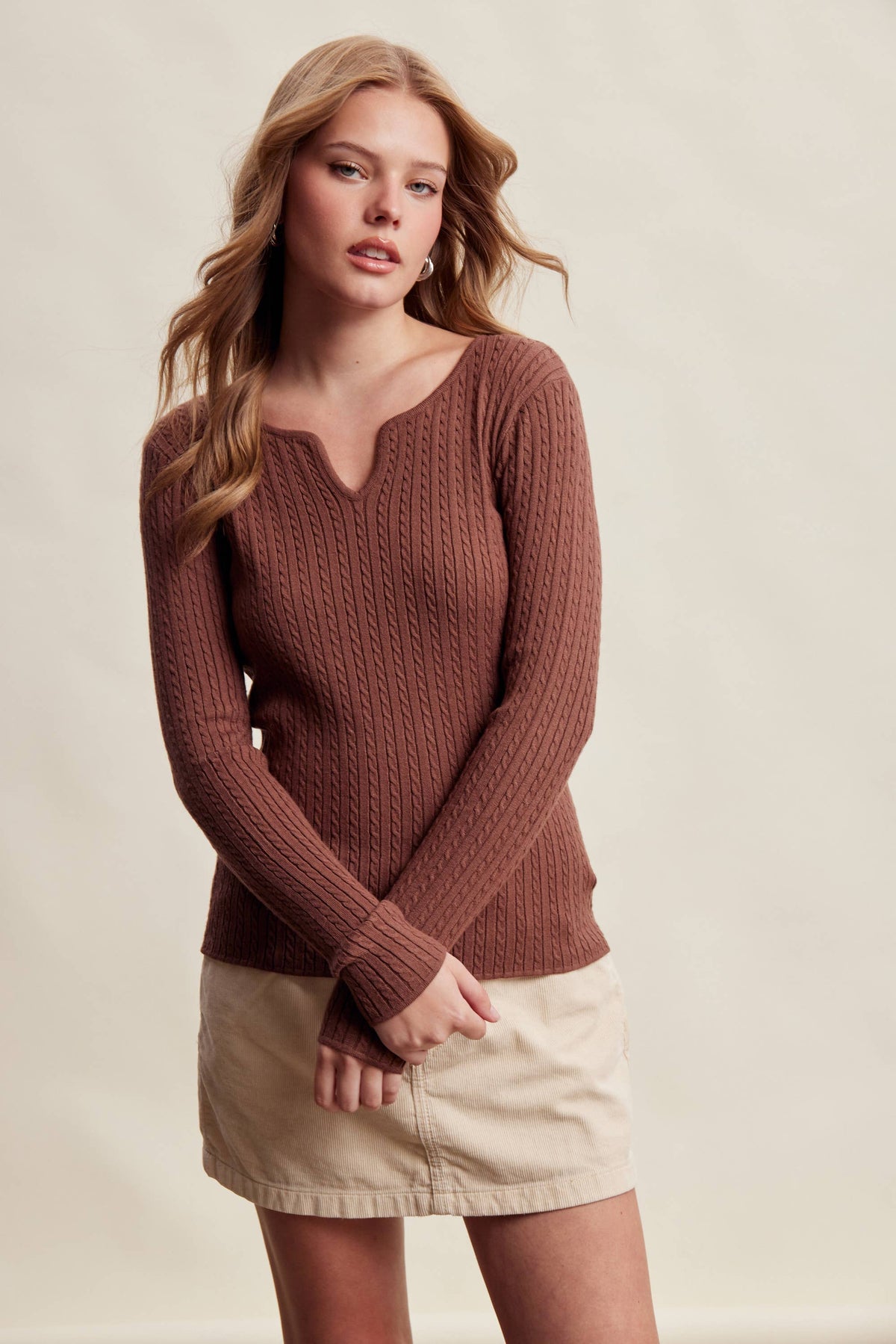 Ribbed V-Neck Knit Top