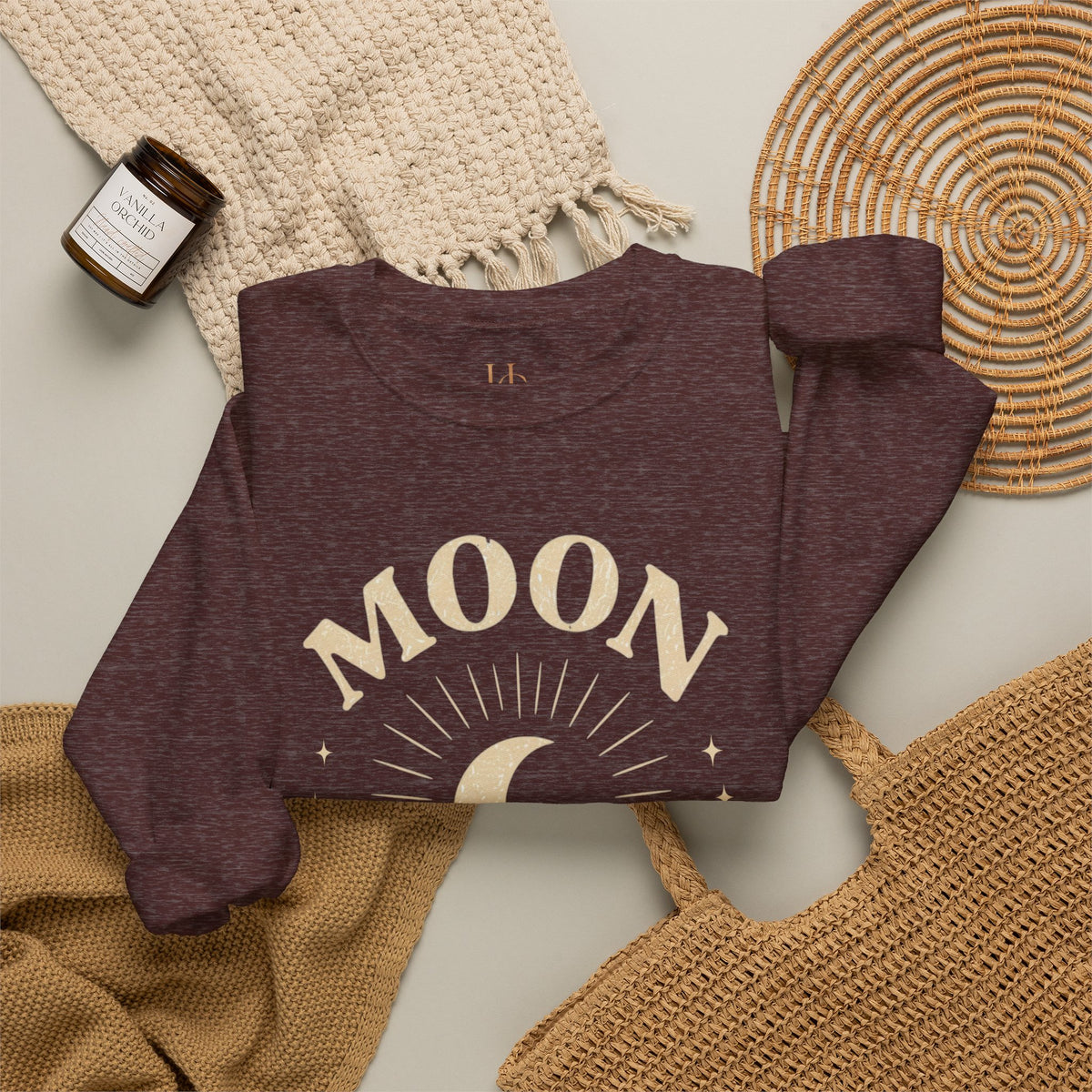Moon Tribe Crewneck Sweatshirt — Celestial Moon Graphic Pullover - Jewel Tones, view 32 | Fitkitty Culture®