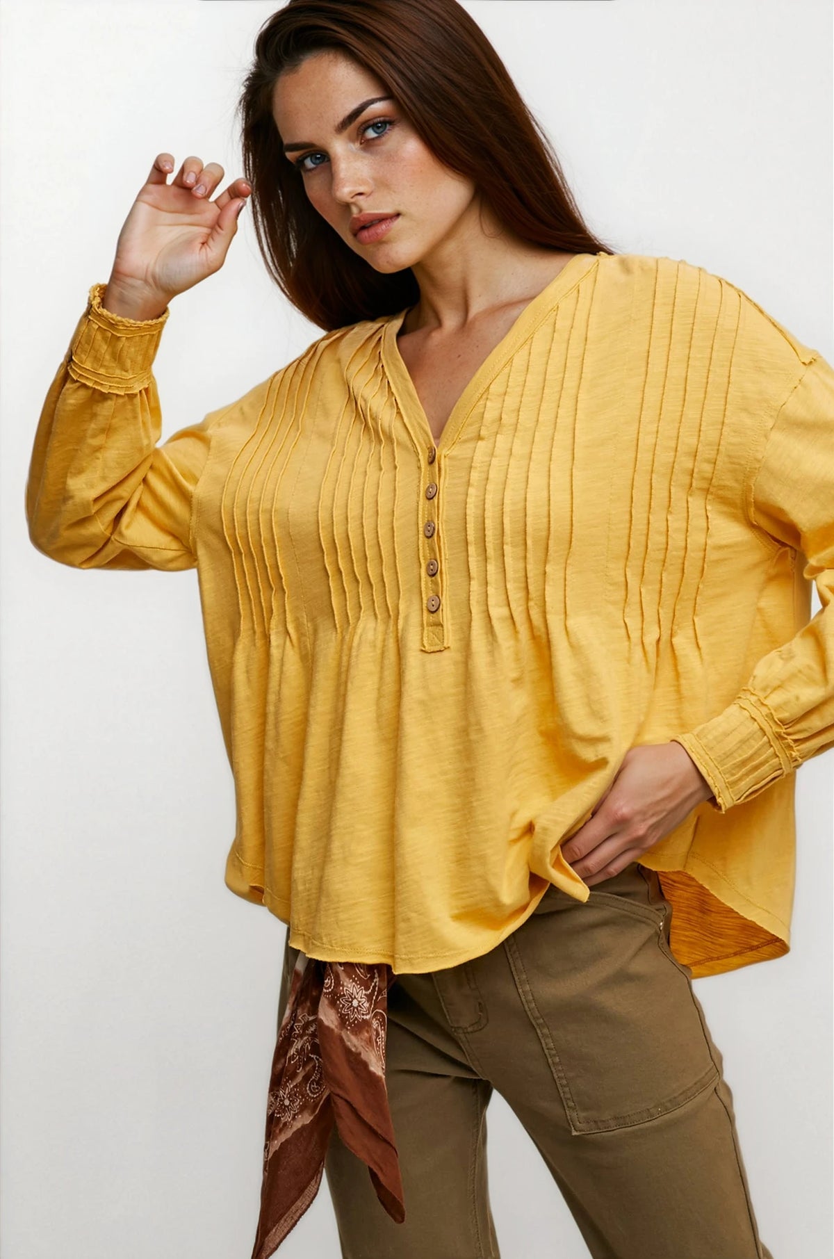 Henley Pintuck Top - House of Caelo Athleisure Wear, Yoga Wear &  Women's Clothing