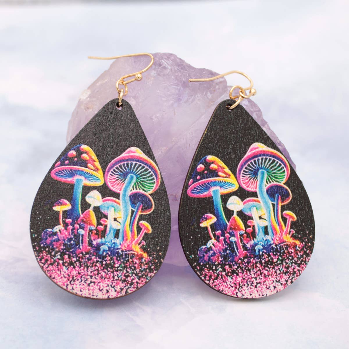 Neon Magic Wood Mushroom Print Earring — alternate product view 3
