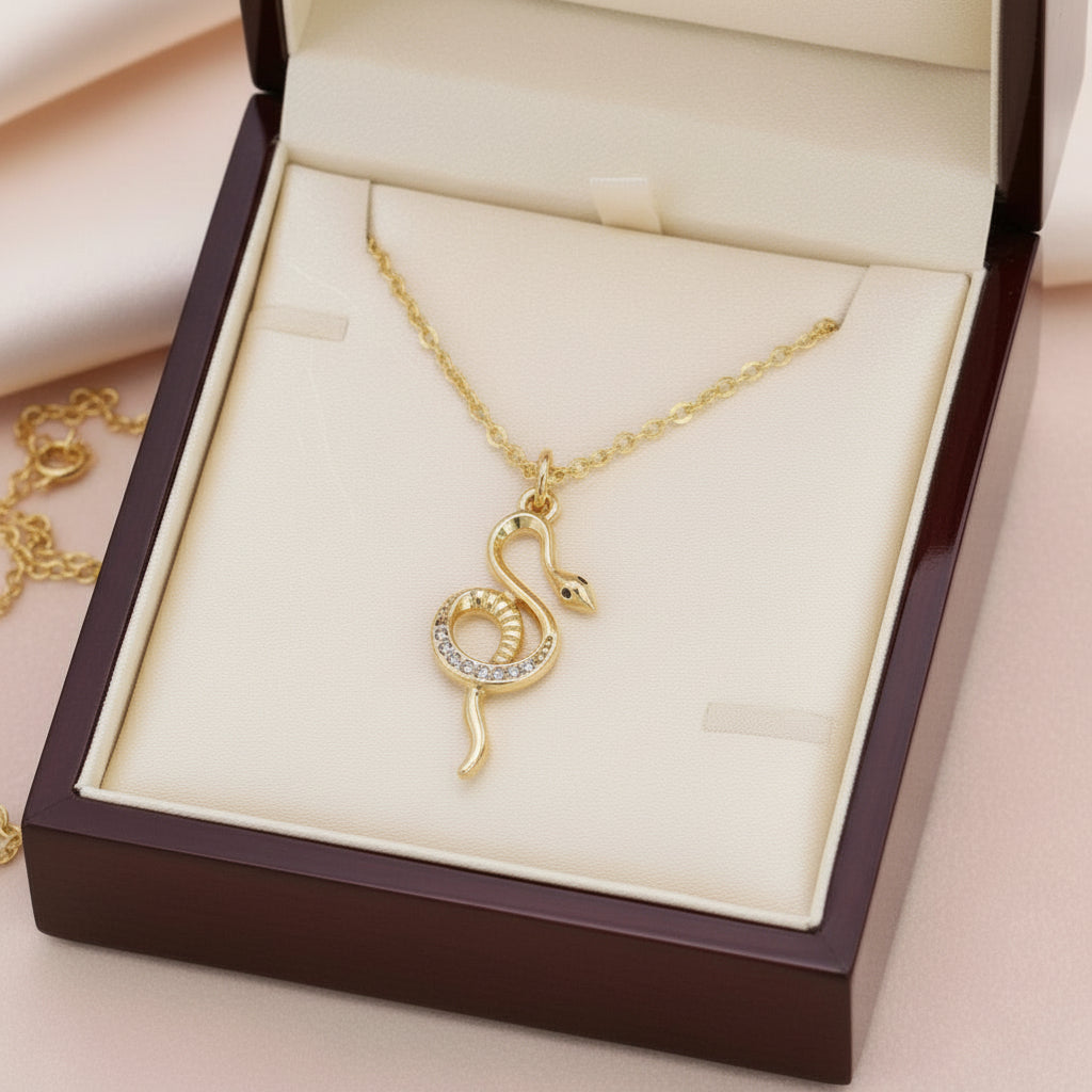 Gold Crystal Looping Snake Necklace - House of Caelo Athleisure Wear, Yoga Wear &  Women's Clothing