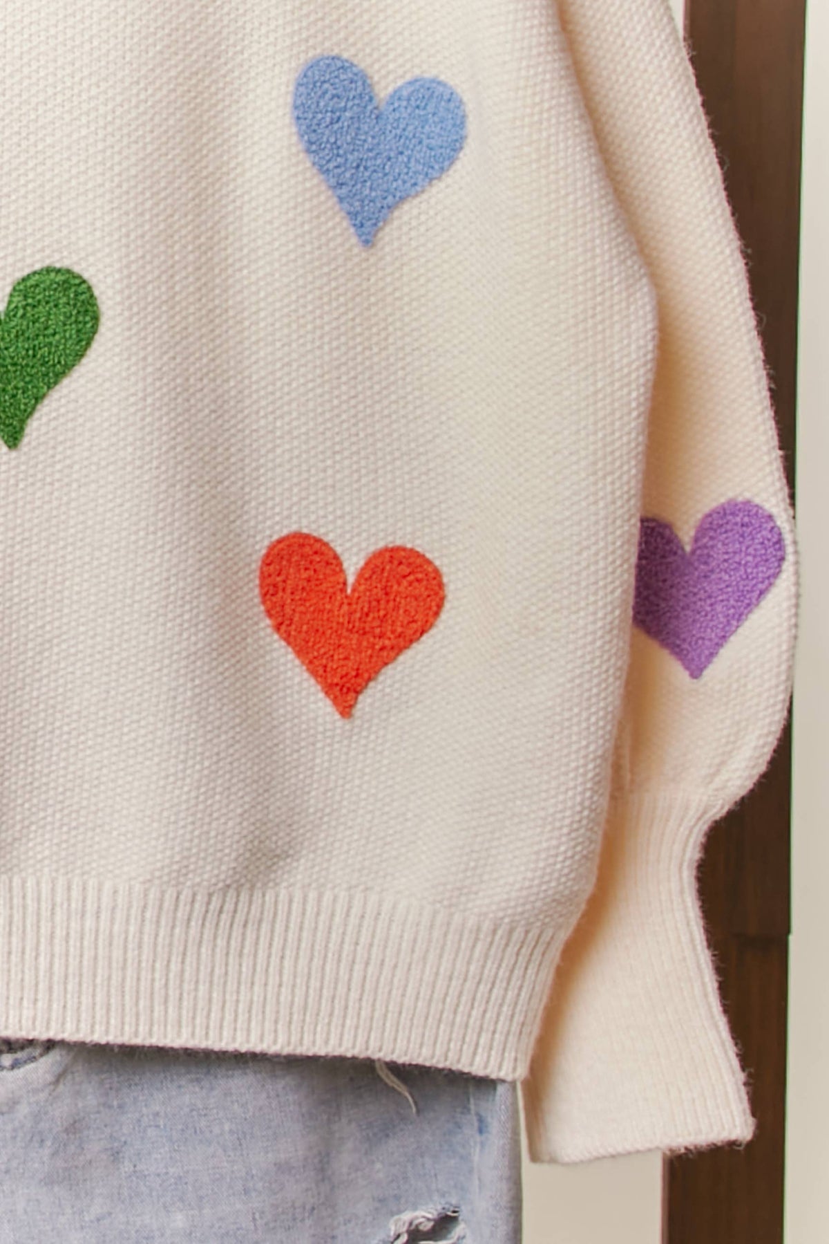Heart Shaped Patterns Front Round Neck Sweater - House of Caelo Athleisure Wear, Yoga Wear &  Women's Clothing