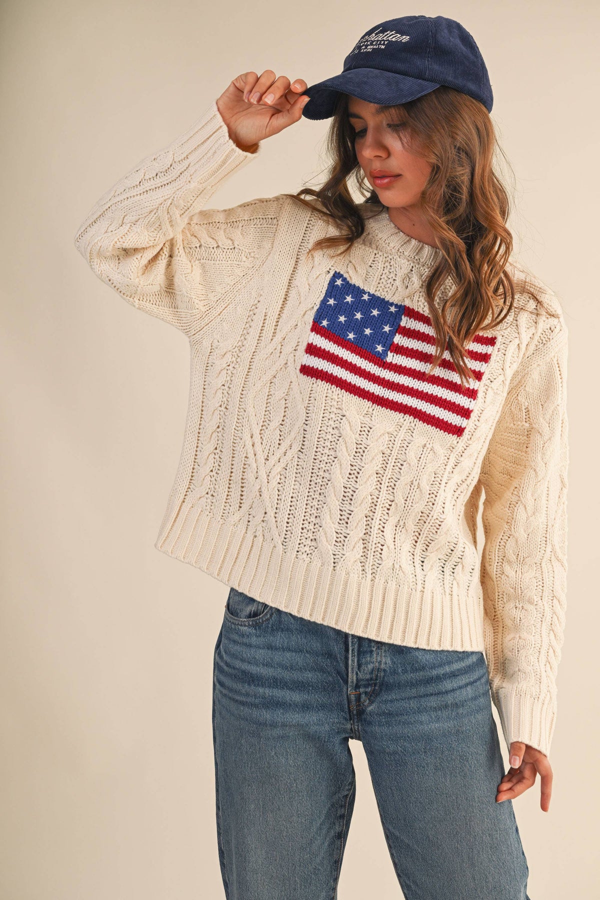 USA Flag Cable Knit Sweater - House of Caelo Athleisure Wear, Yoga Wear &  Women's Clothing
