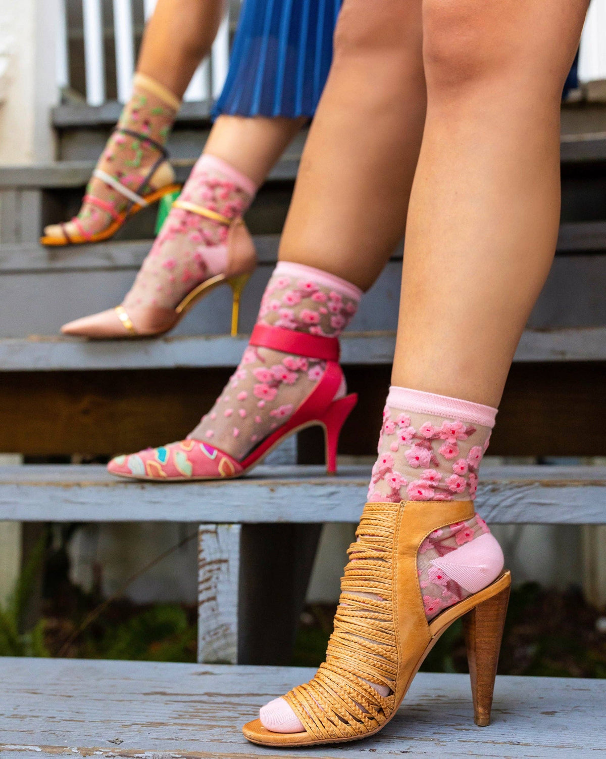 Sock Candy Cherry Blossom Sheer Crew Sock