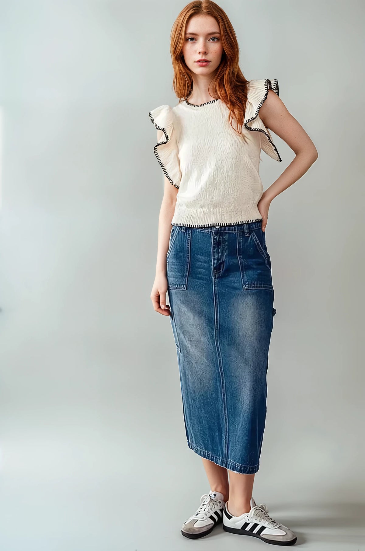 Utility Chic Midi Denim Skirt - House of Caelo Athleisure Wear, Yoga Wear &  Women's Clothing