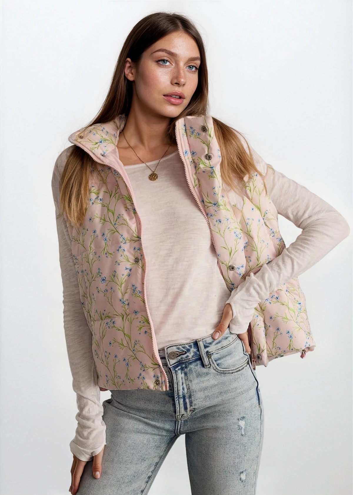 Light Pink Floral Puffer Vest - Fitkitty Culture Athleisure Wear, Yoga Wear &  Women's Clothing