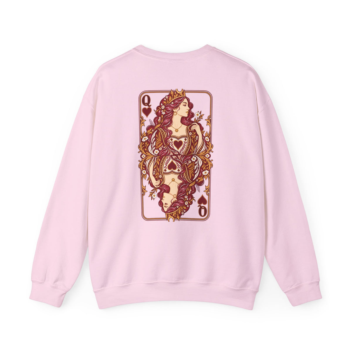 Queen of Hearts sweatshirt in Light Pink, full playing-card back print