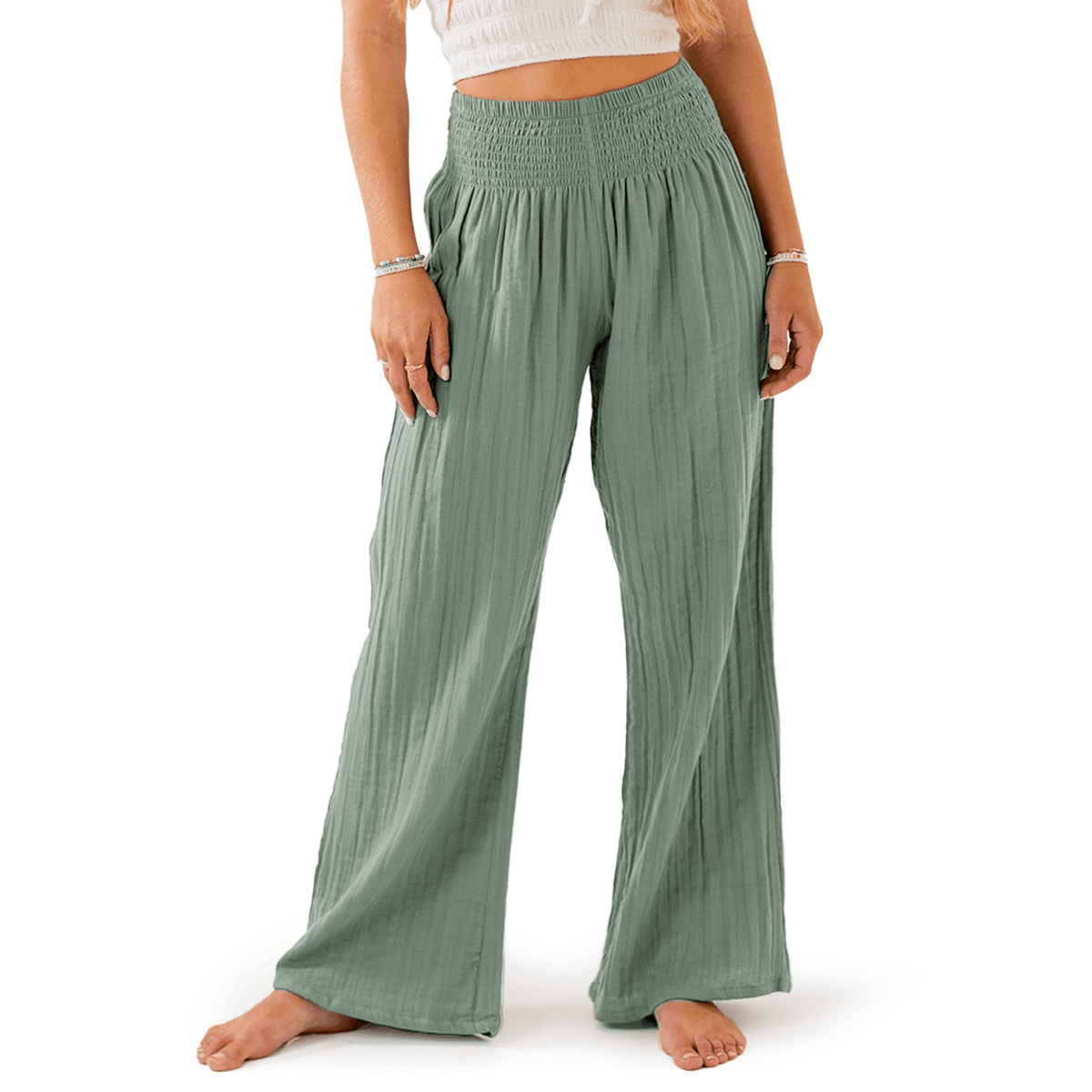 Sage Wide Leg Cotton Pants, view 3 | Fitkitty Culture®