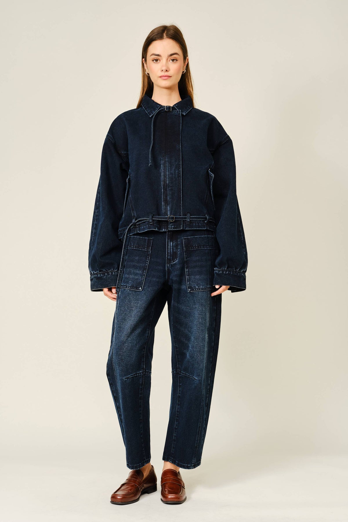 Dark Wash Utility Barrel Jeans