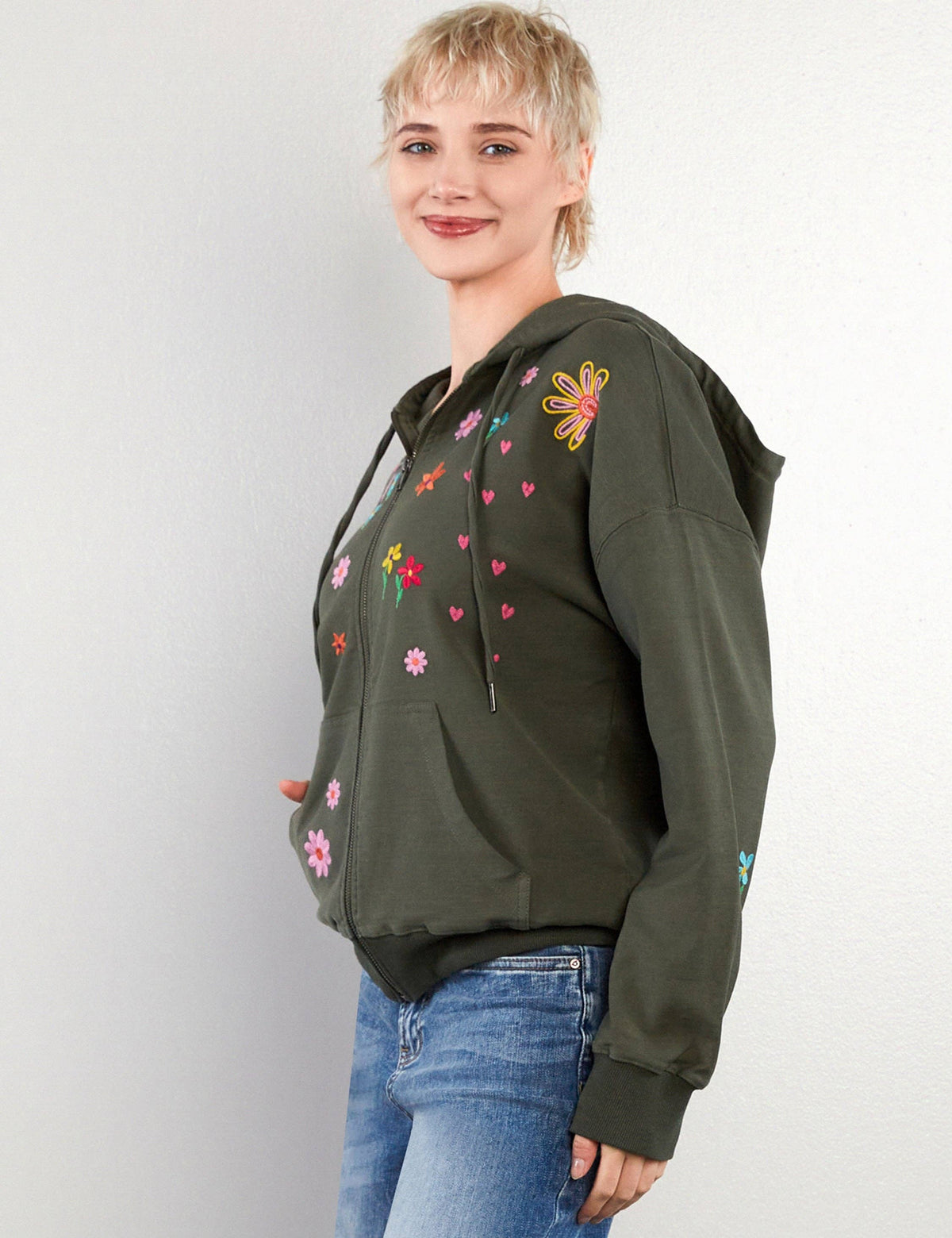 Sketchbook Embroidered Zip Hoodie Olive — alternate product view 7