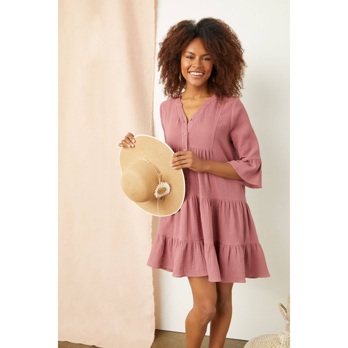 Lilith Gauze Flutter Sleeve Dress - House of Caelo Athleisure Wear, Yoga Wear &  Women's Clothing