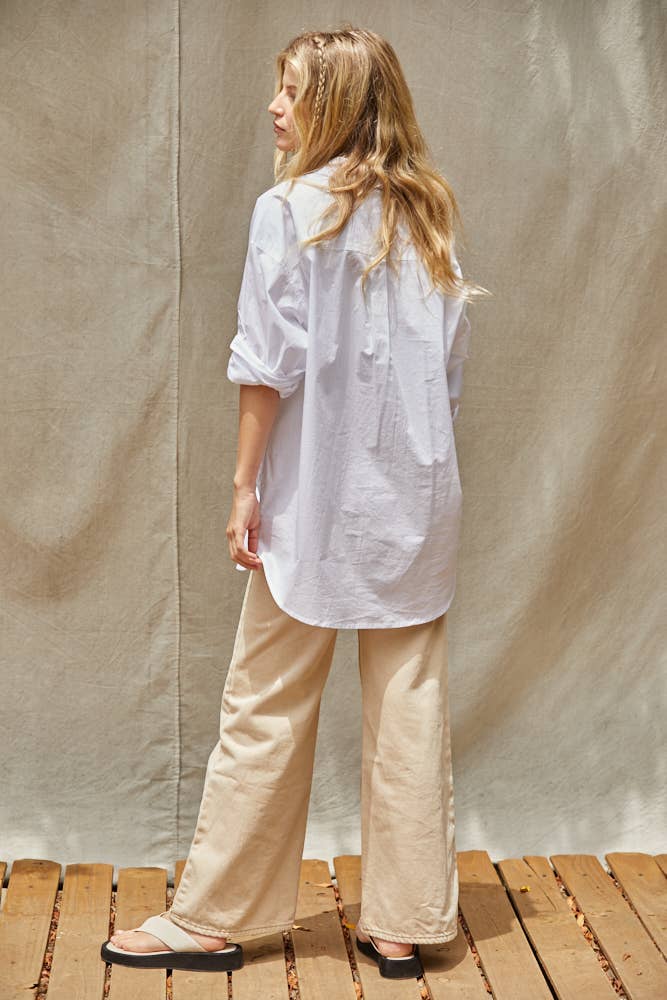 Cotton Button Down Shirt with Pockets, view 2 | Fitkitty Culture®
