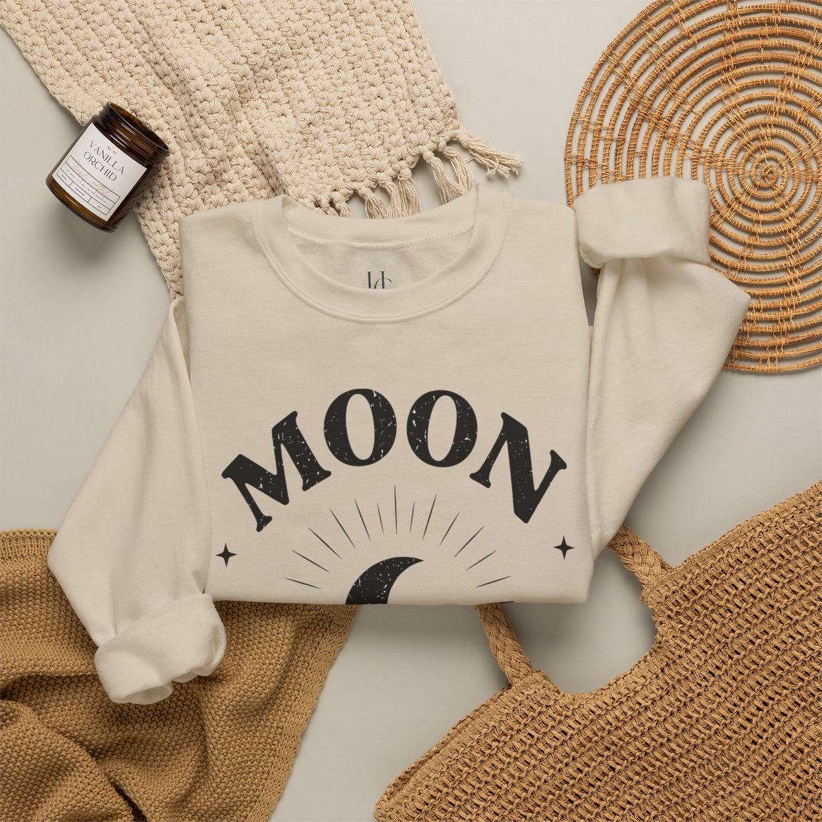 Moon Tribe Crewneck Sweatshirt – Crescent Moon Graphic Cozy Pullover — alternate product view 14