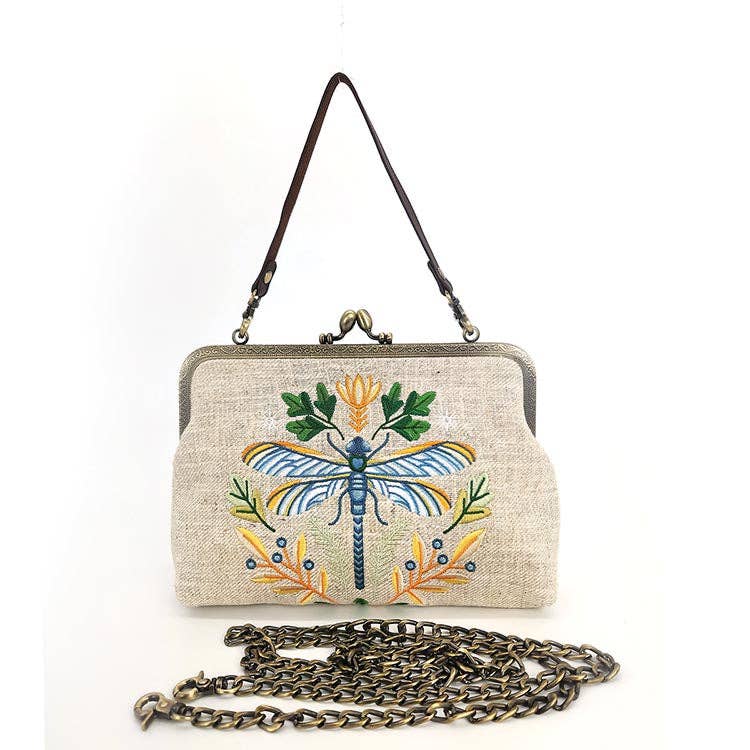 Dragonfly Kisslock Bag – Vintage-Inspired Embroidered Handbag with Detachable Strap - House of Caelo Athleisure Wear, Yoga Wear &  Women's Clothing