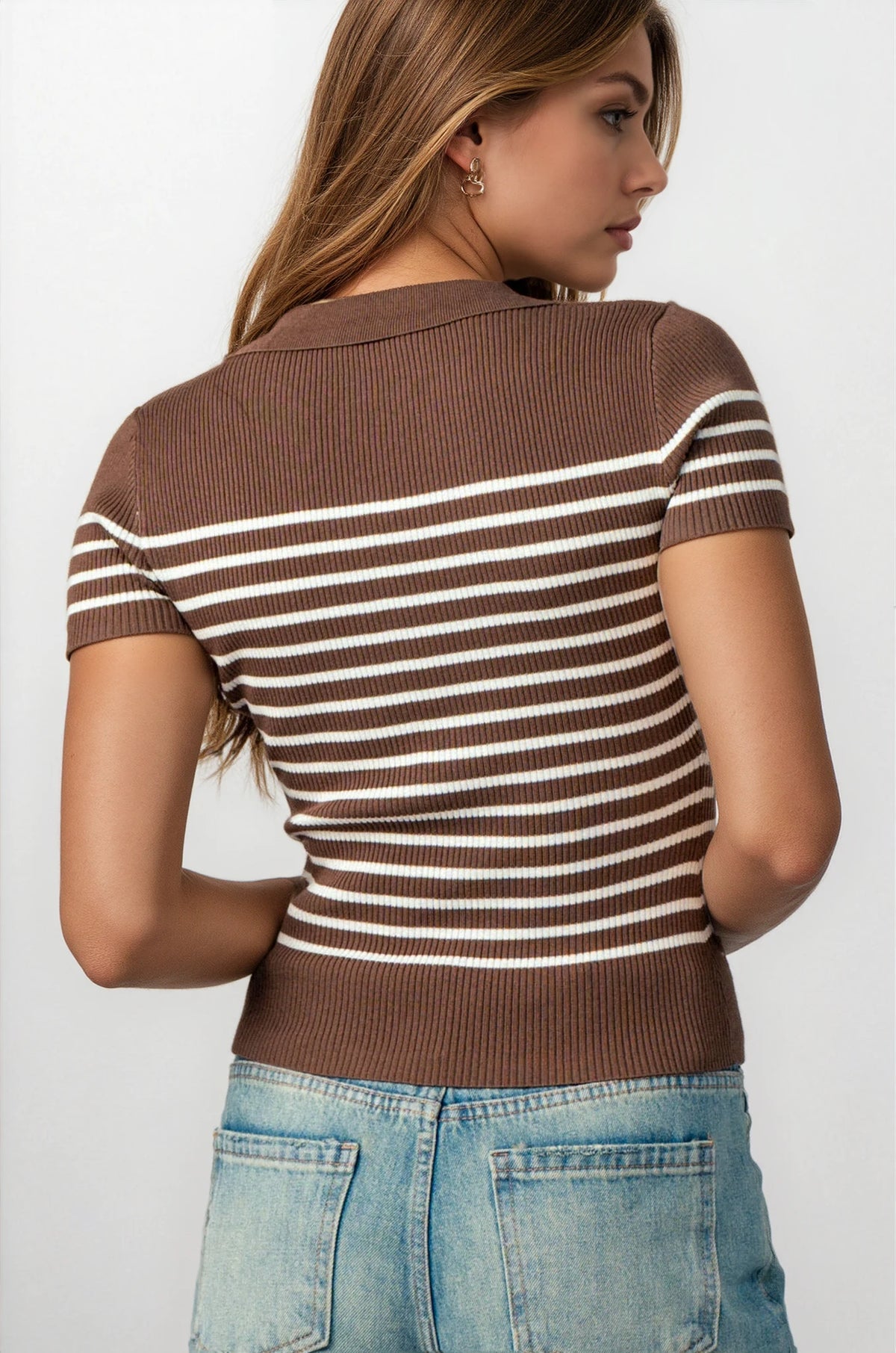 Boho Stripe Ribbed Snap Top - House of Caelo Athleisure Wear, Yoga Wear &  Women's Clothing