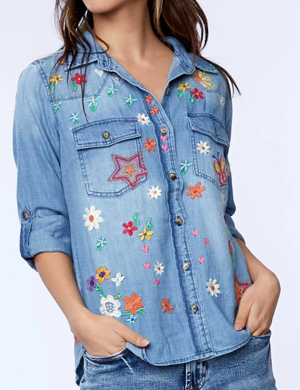 Sketchbook Embroidered Denim Shirt — alternate product view 3