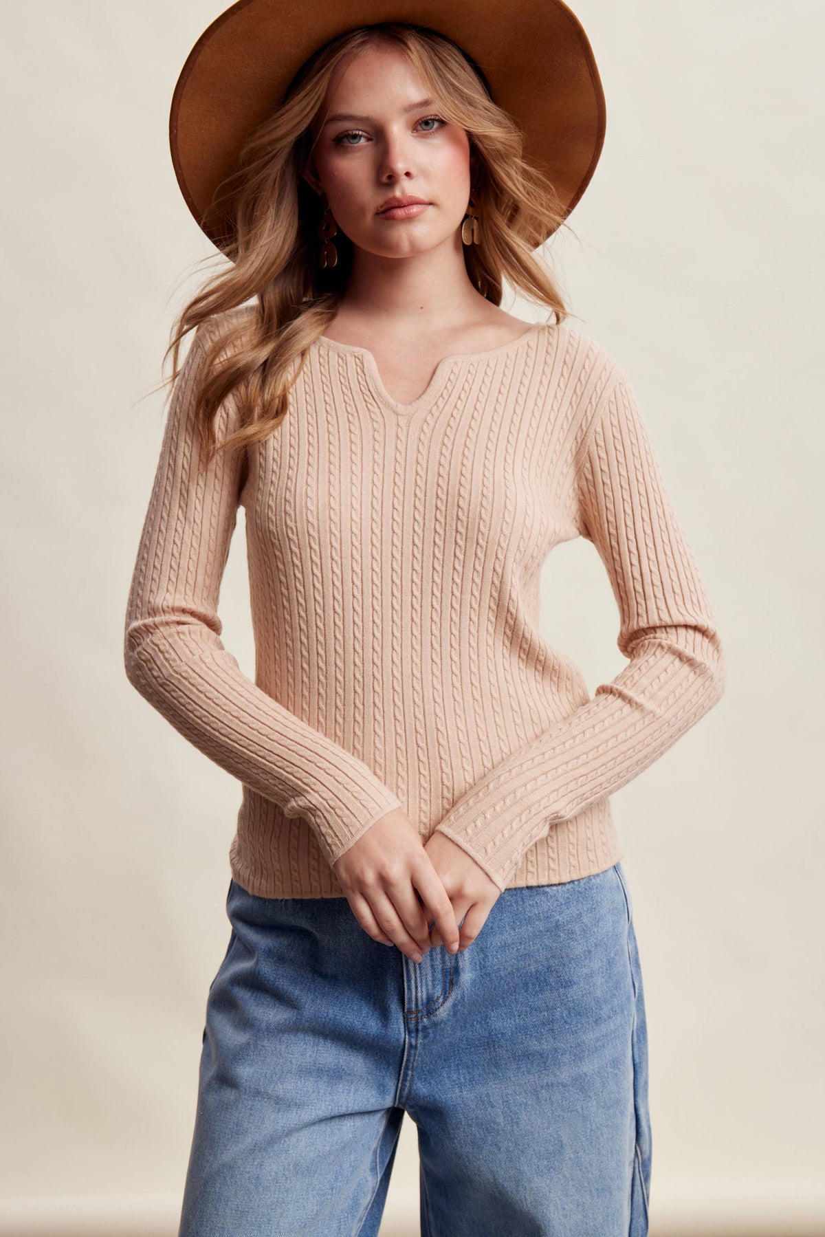 Ribbed V-Neck Knit Top
