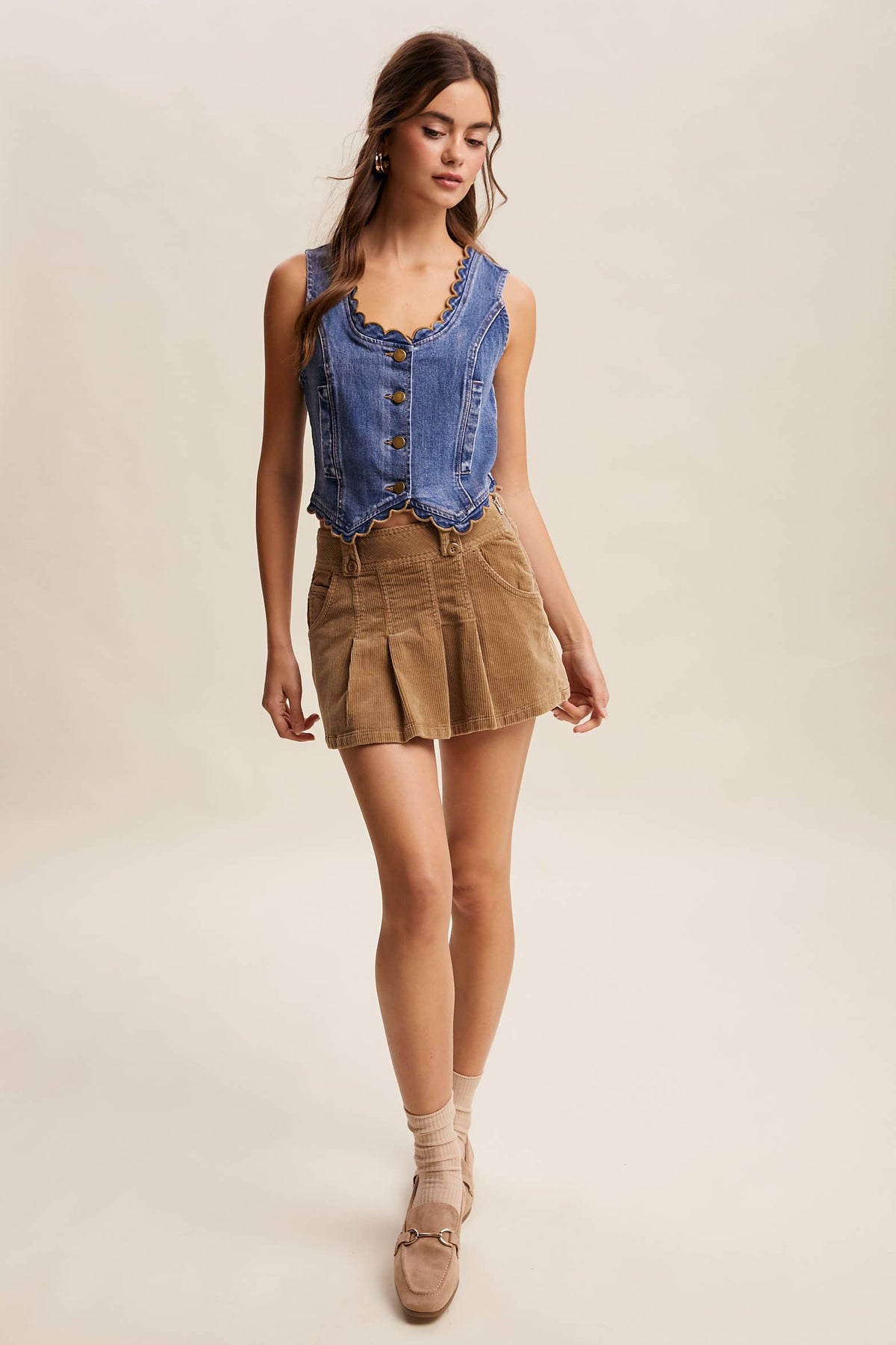 Scallop Trim Stretch Denim Vest LVT030 - Fitkitty Culture Athleisure Wear, Yoga Wear &  Women's Clothing