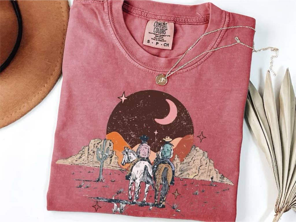 Soft cotton tee with vintage Western boho graphic