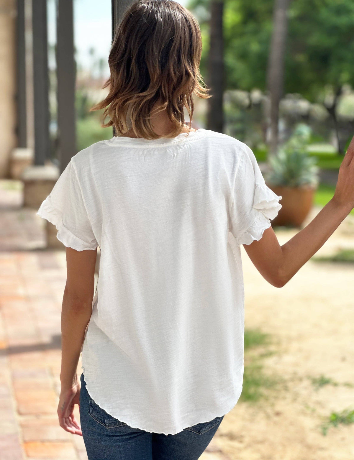 Everyday Ruffle V-Neck Tee, view 3 | Fitkitty Culture®