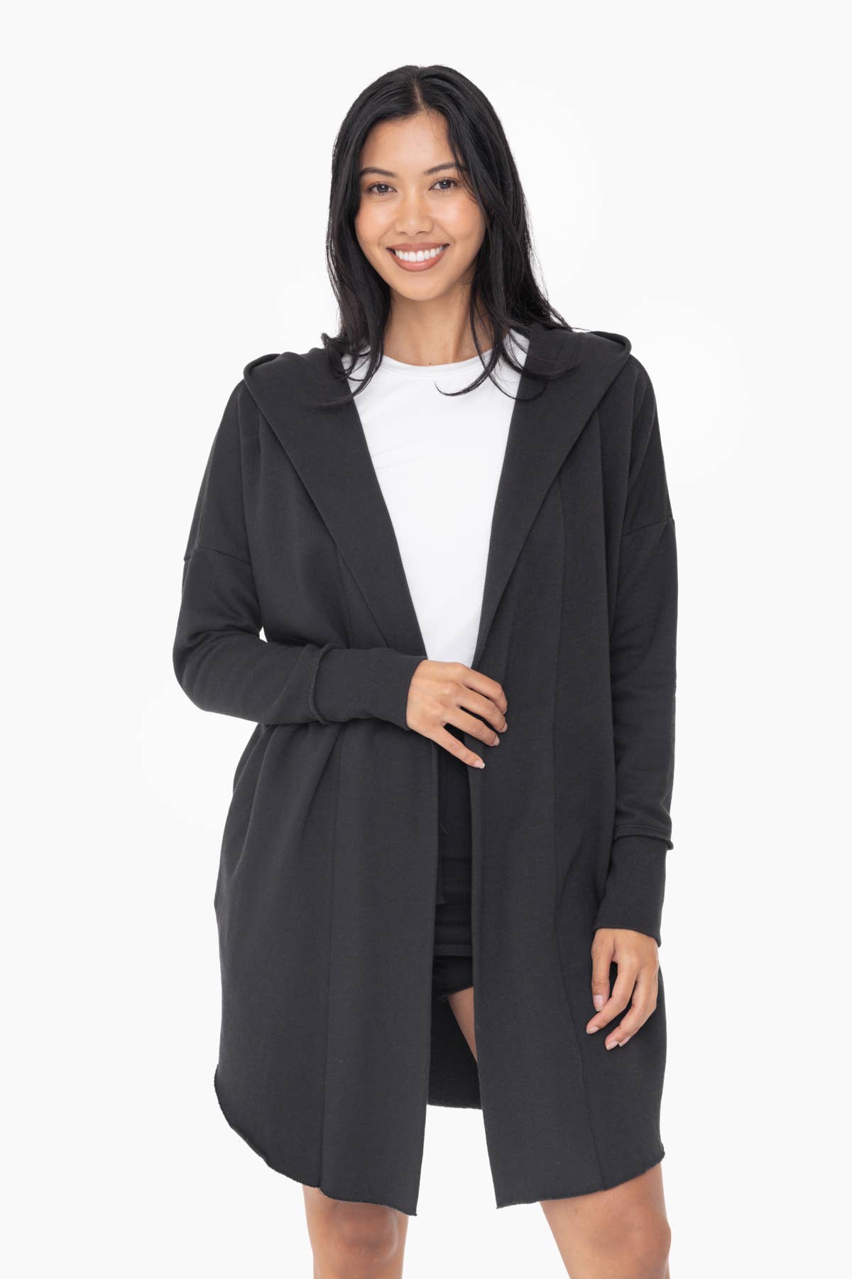 House of Caelo mineral wash longline hooded cardigan in black - view 1
