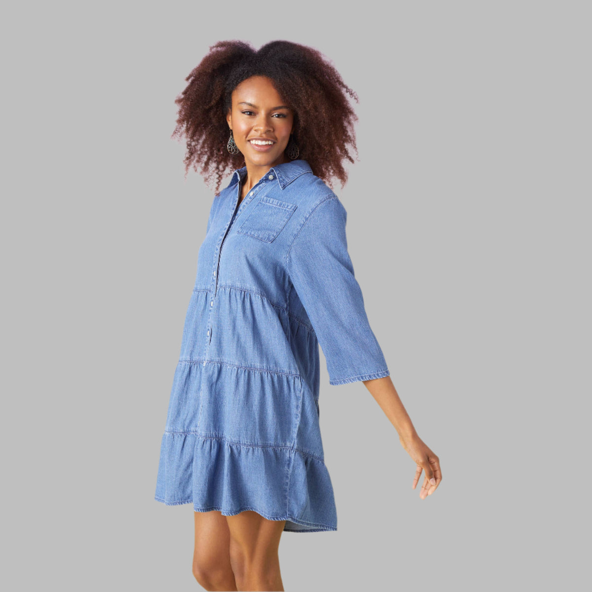 Marisa Tiered Chambray Dress - House of Caelo Athleisure Wear, Yoga Wear &  Women's Clothing