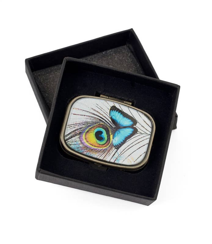 Blue Butterfly & Feather Pill Box