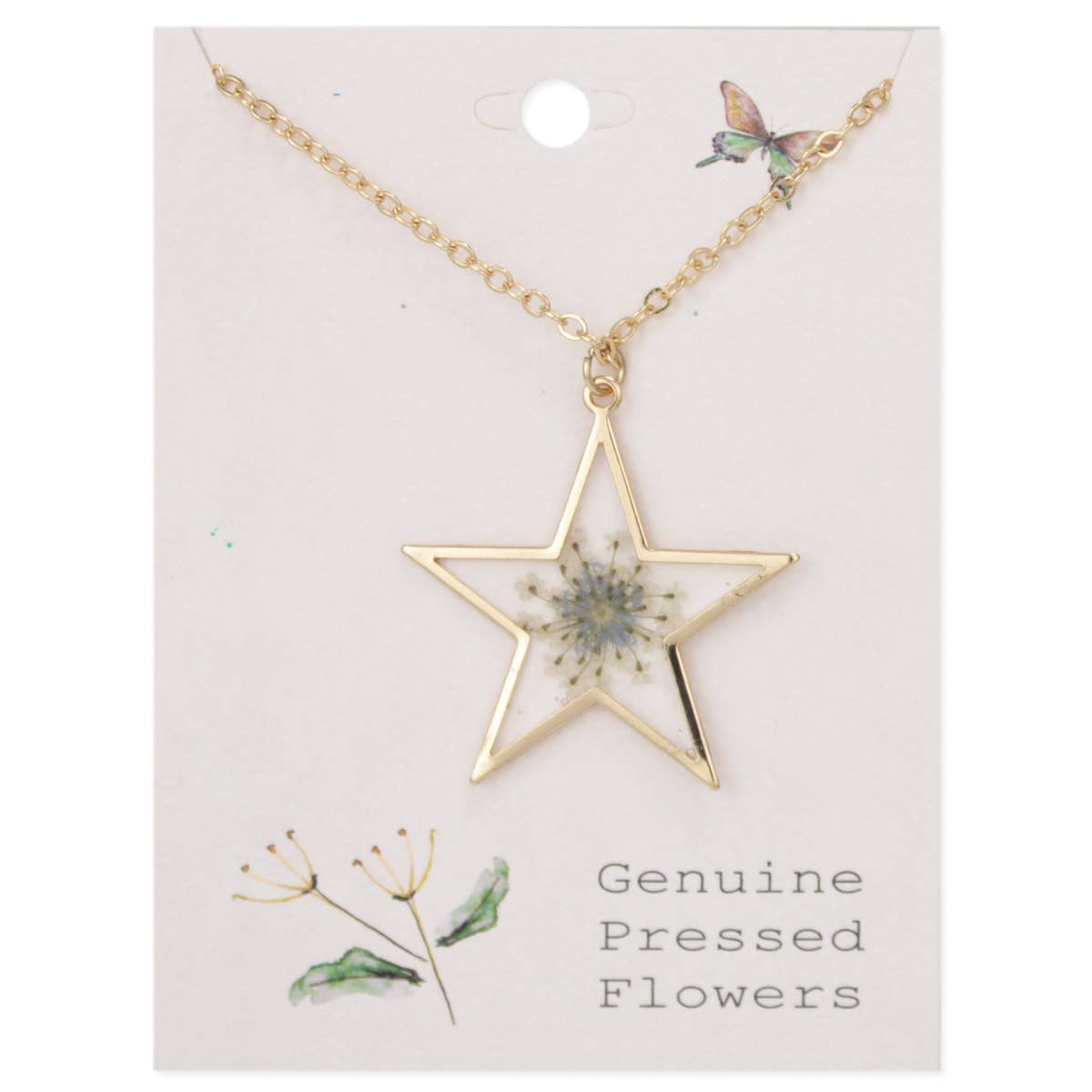 Gold Star Blue Dried Flower Necklace - House of Caelo Athleisure Wear, Yoga Wear &  Women's Clothing